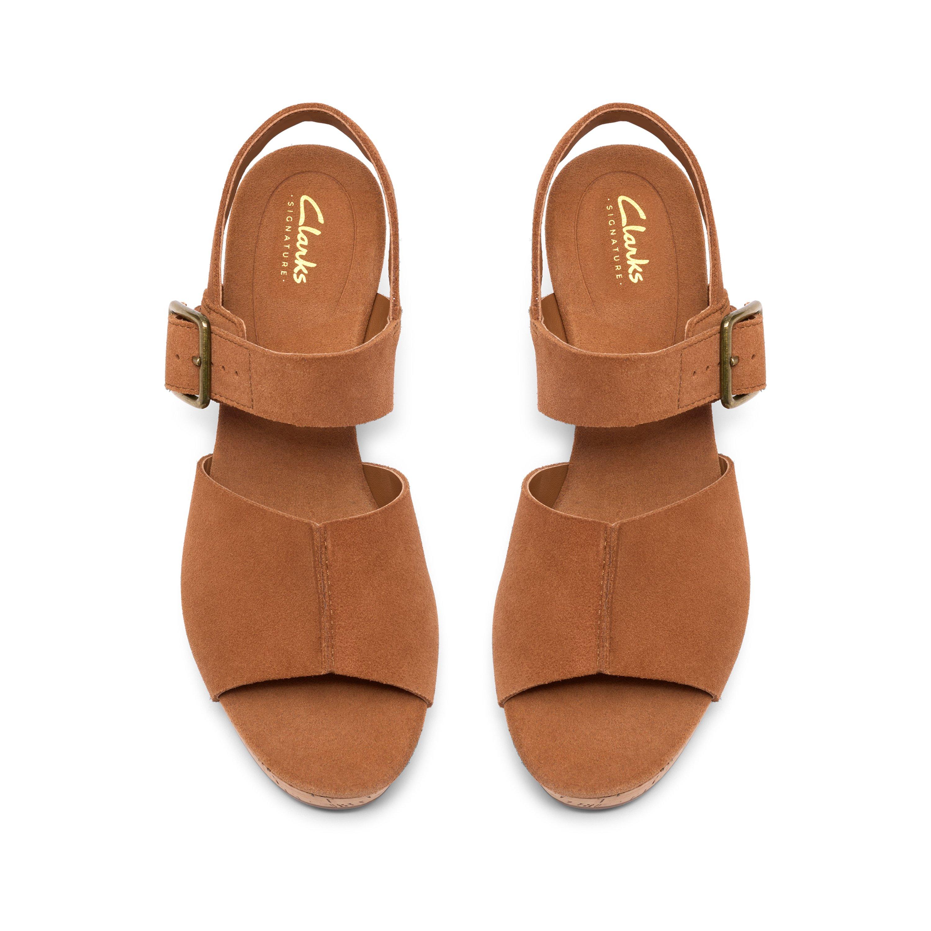 Tan Suede - Clarks - Women's Wedge Sandals - 6