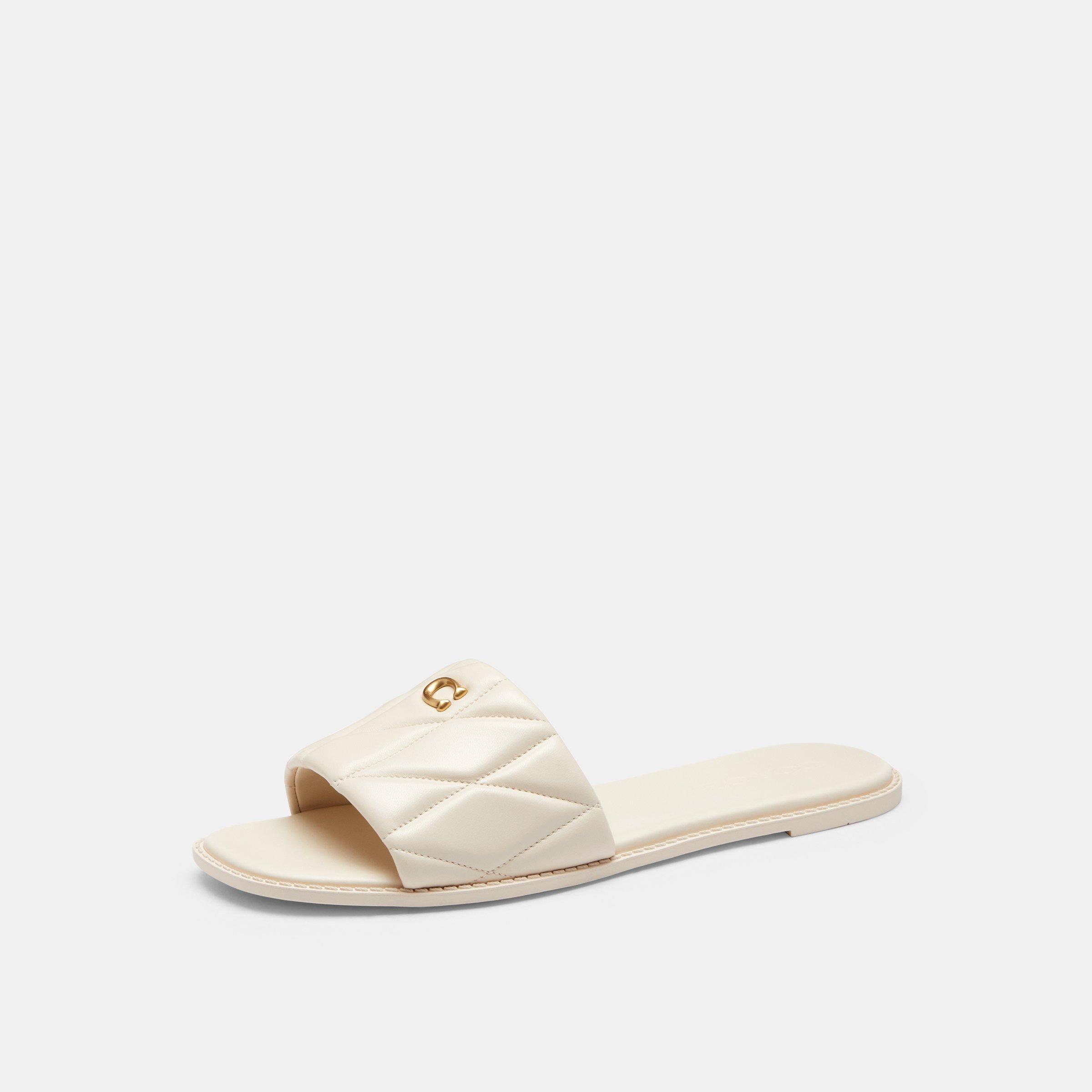 White Leather - Coach - Women's Flat Sandals - 2