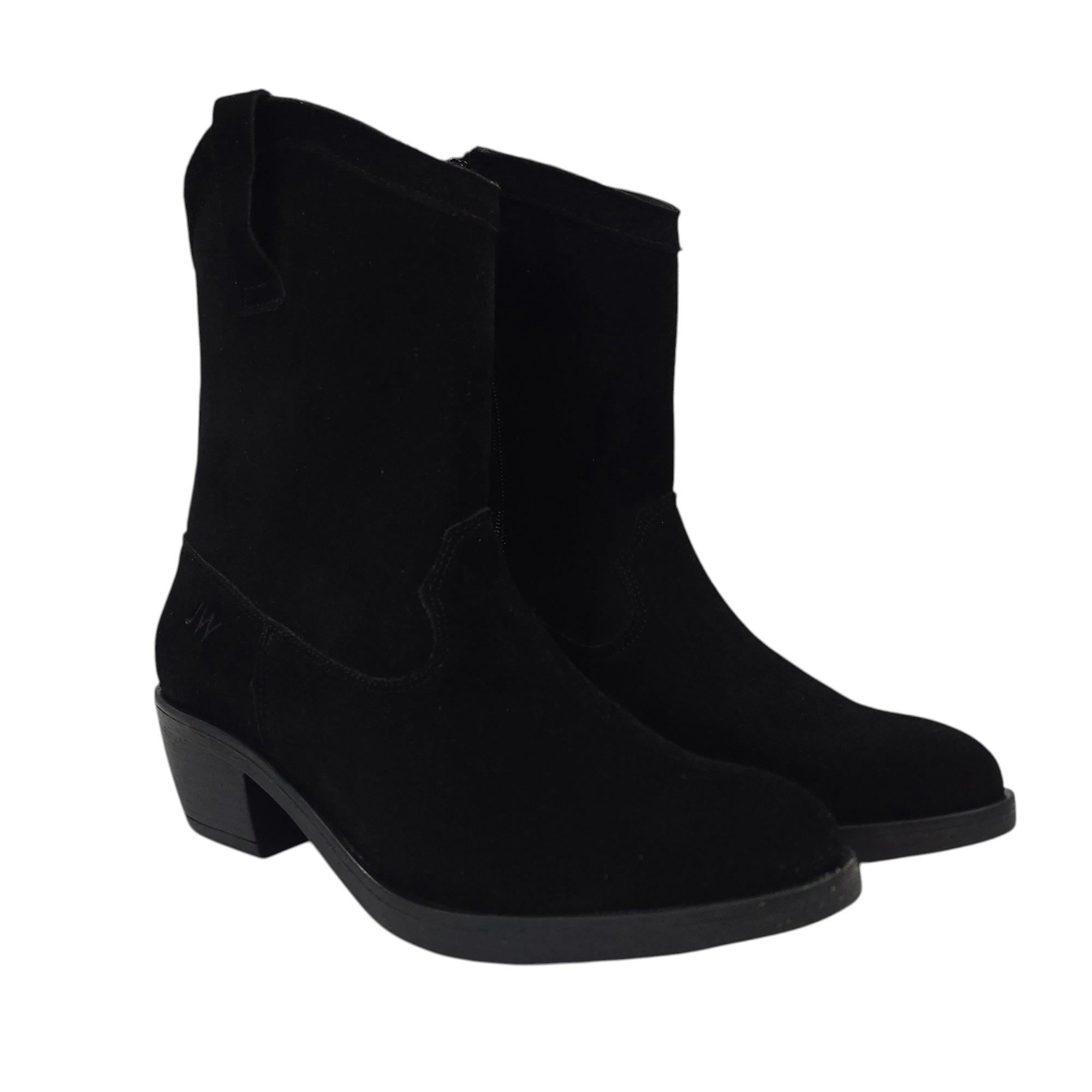 Crna - Jack Wills - JW Dalida Suede Calf Chunky Heel Hiker Boots - 3