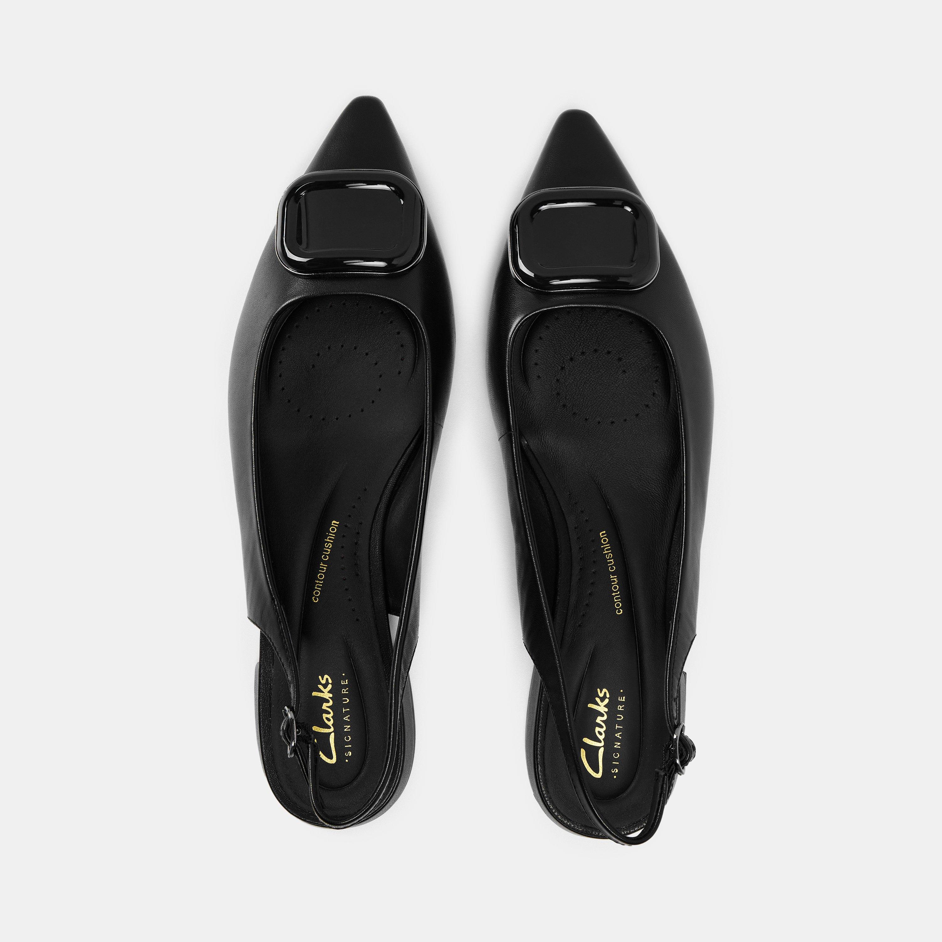 Black Leather - Clarks - Women's Sensa15 Trim Slingbacks - 5