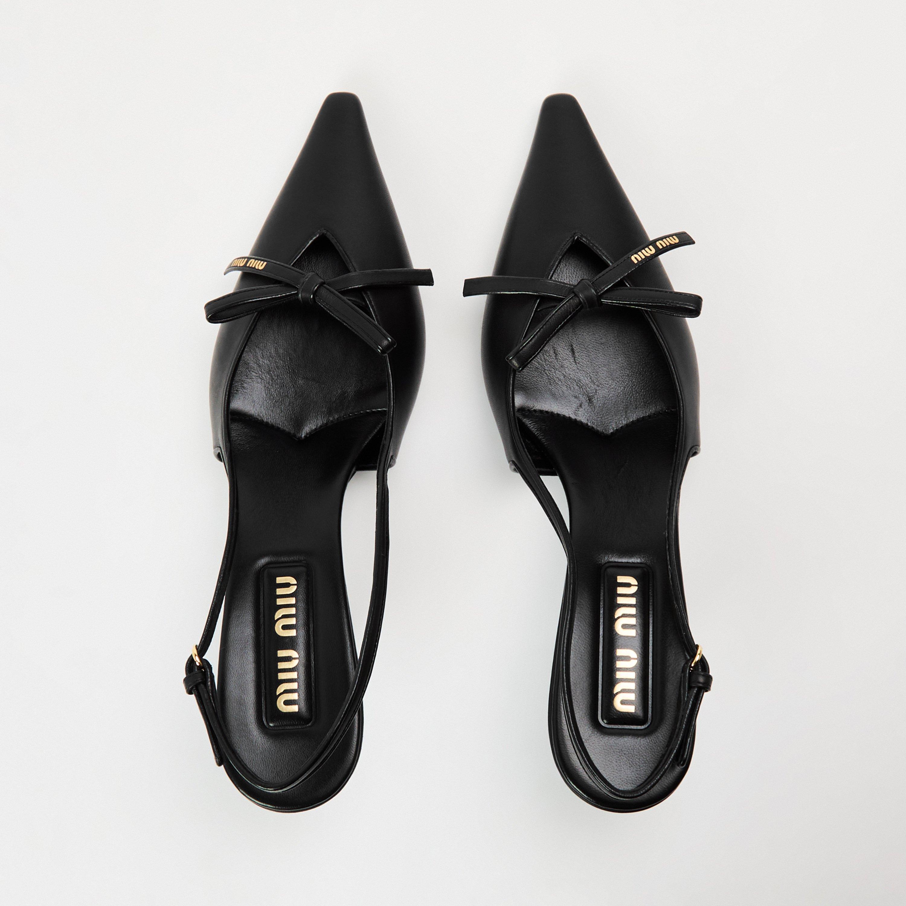 Nero - Miu Miu - Women's Logo Bow Kitten Slingbacks - 5