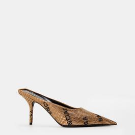 Balenciaga Square Knife Crystal-Embellished Leather-Heeled Mules
