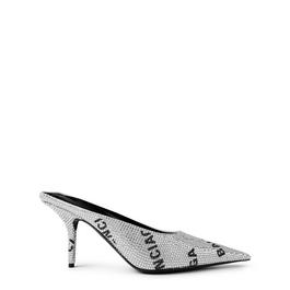 Balenciaga Square Knife Crystal Embellished Leather Heeled Mules