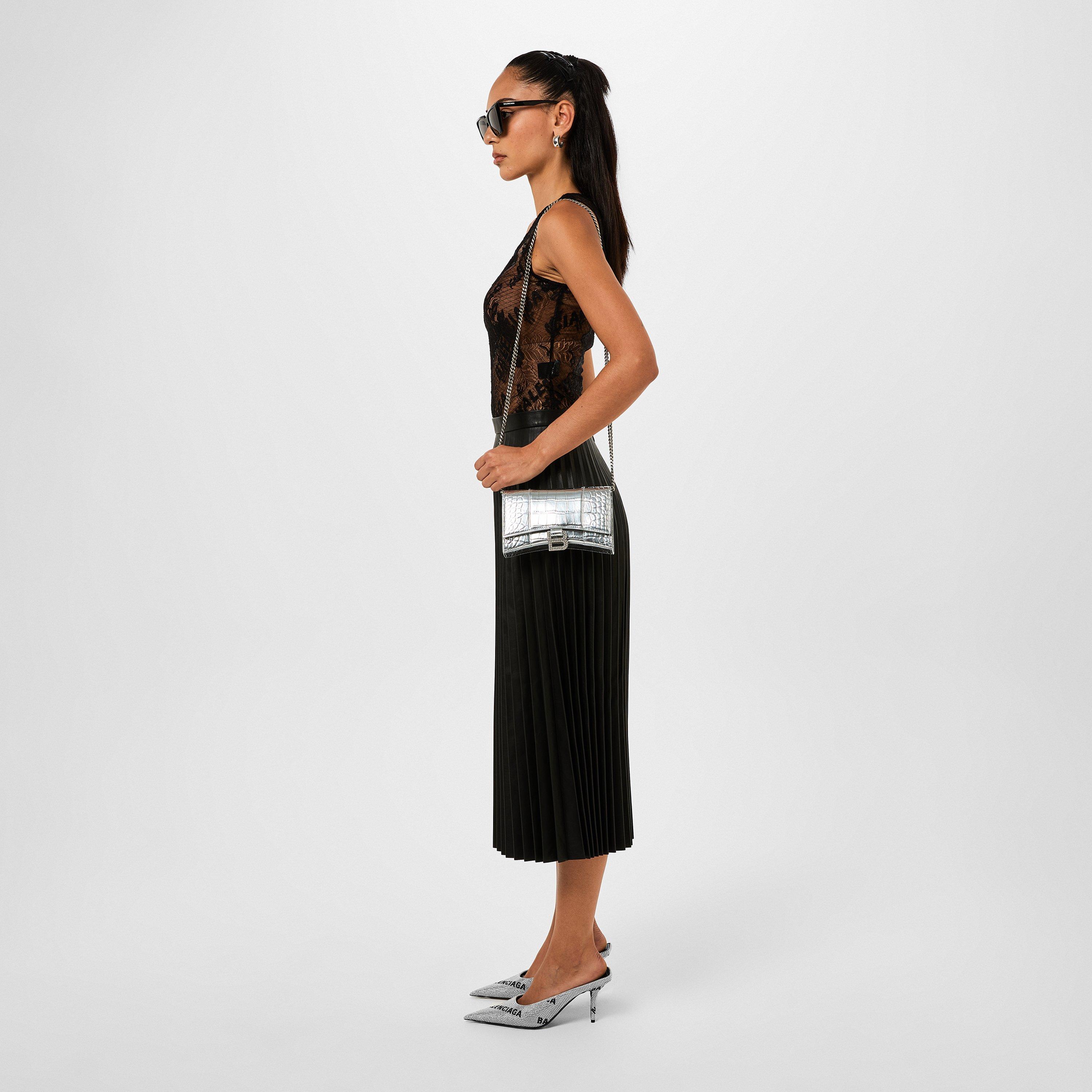 Crystal 8310 - Balenciaga - Square Knife Crystal-Embellished Leather-Heeled Mules - 9