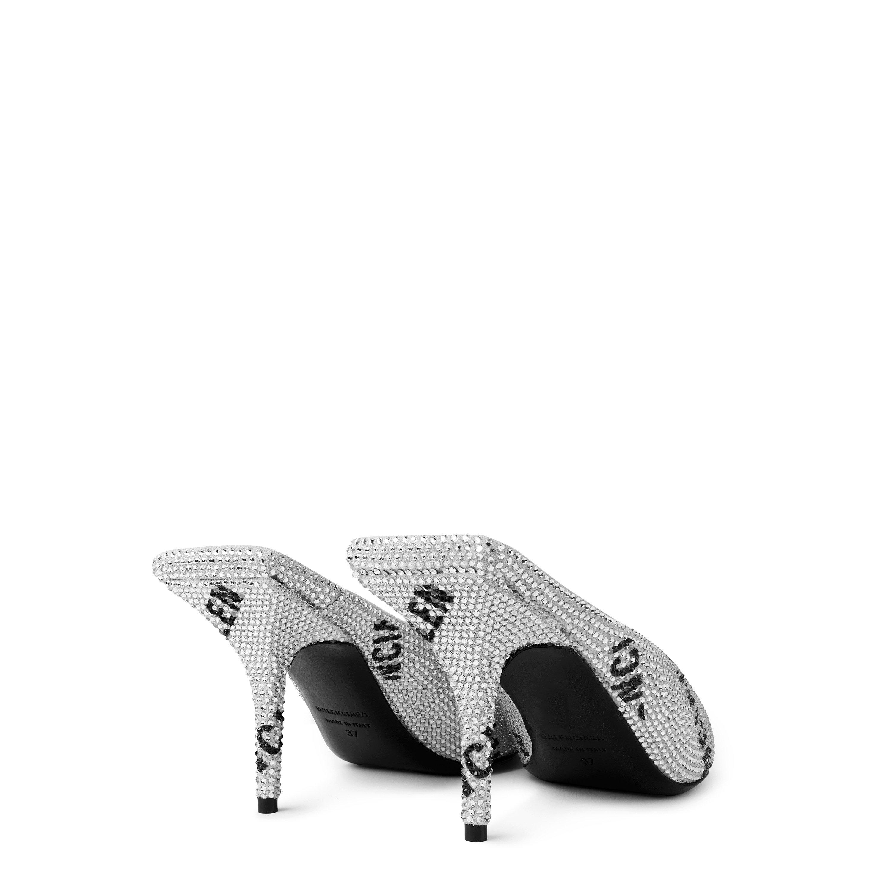 Crystal 8310 - Balenciaga - Square Knife Crystal-Embellished Leather-Heeled Mules - 8