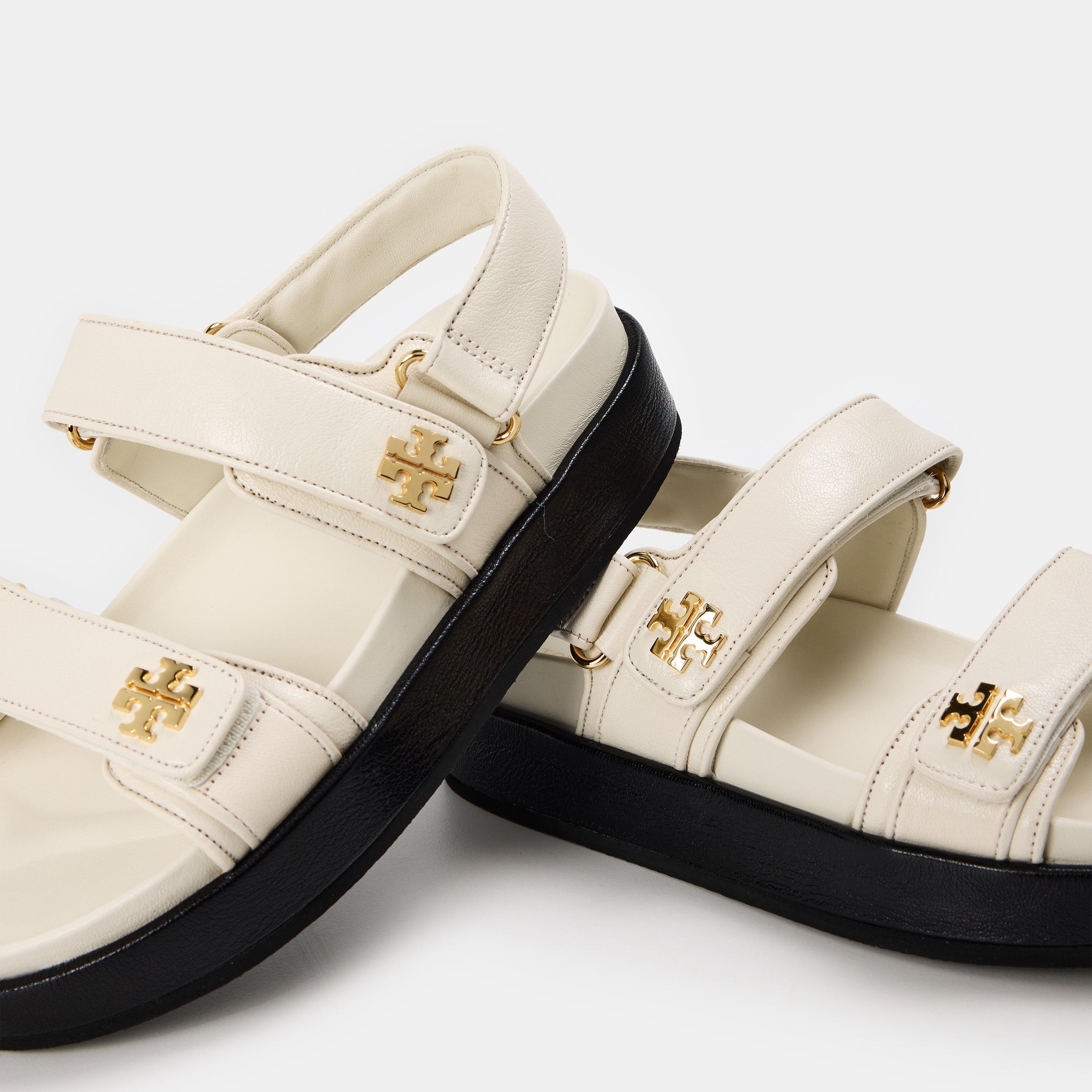 New Ivory - Tory Burch - Women's Kira Leather Flat Sandals - 3