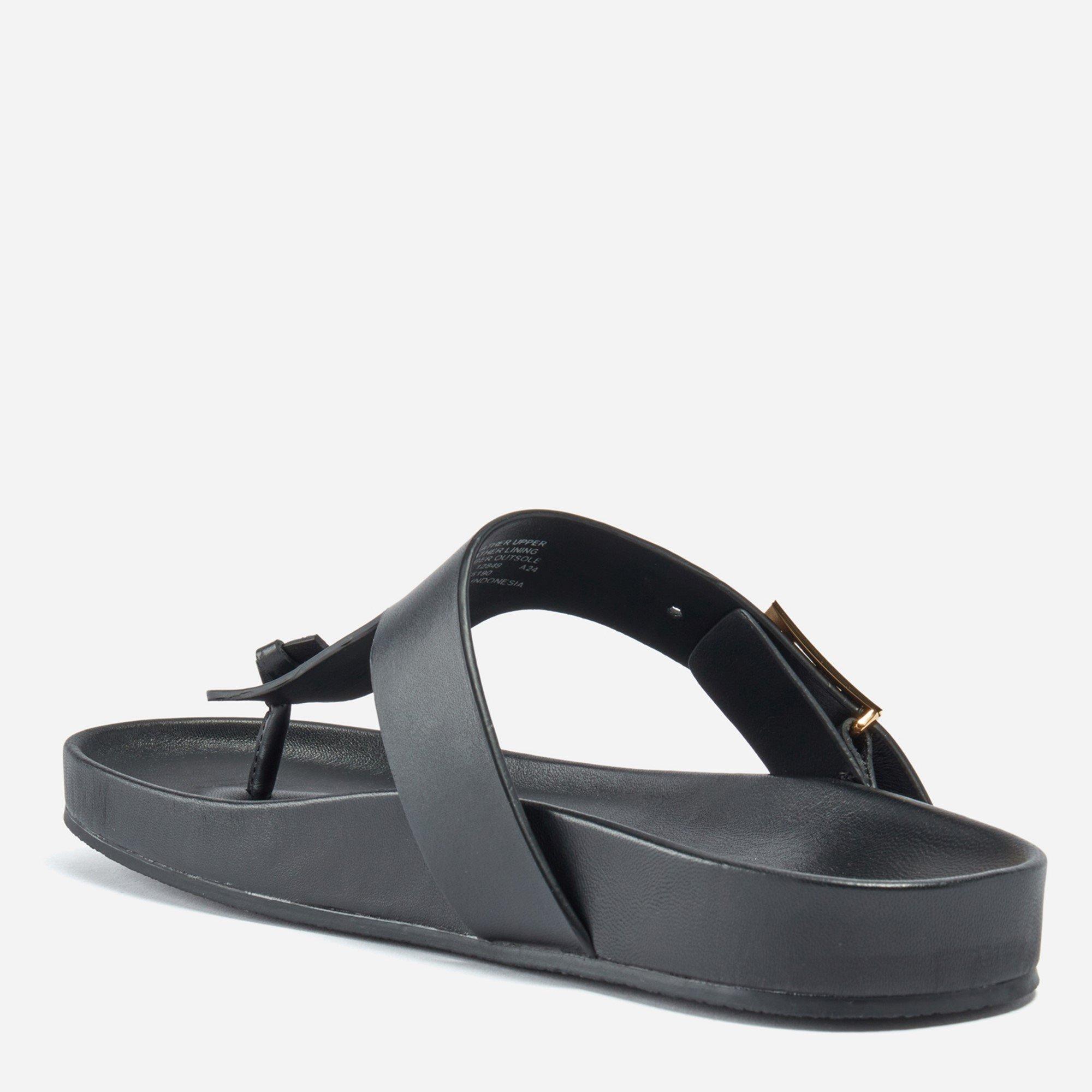 Black - Tory Burch - Women's Mellow Leather Flat Sandals - 2