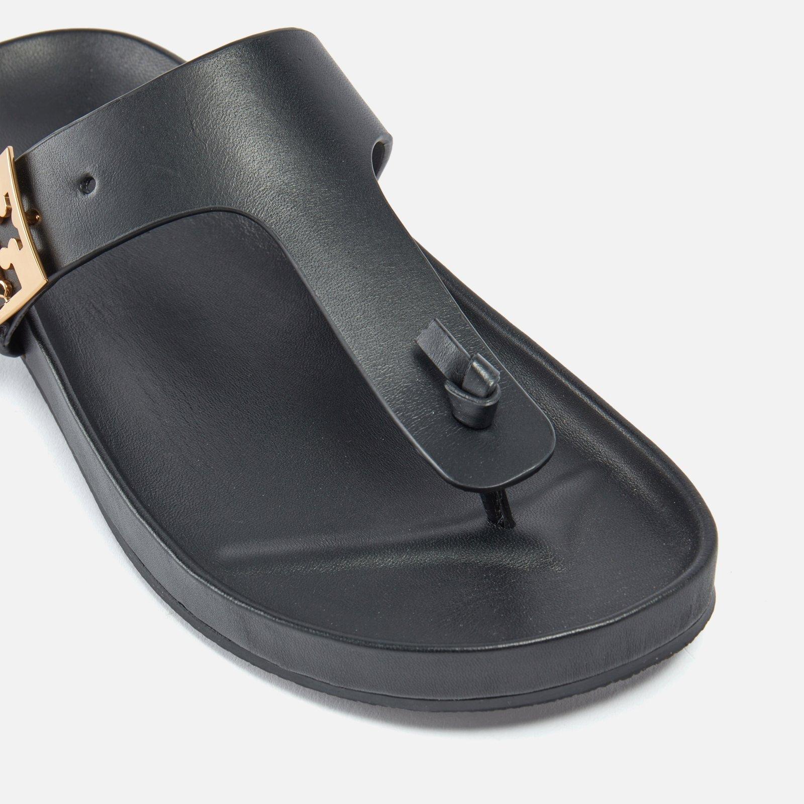 Black - Tory Burch - Women's Mellow Leather Flat Sandals - 3