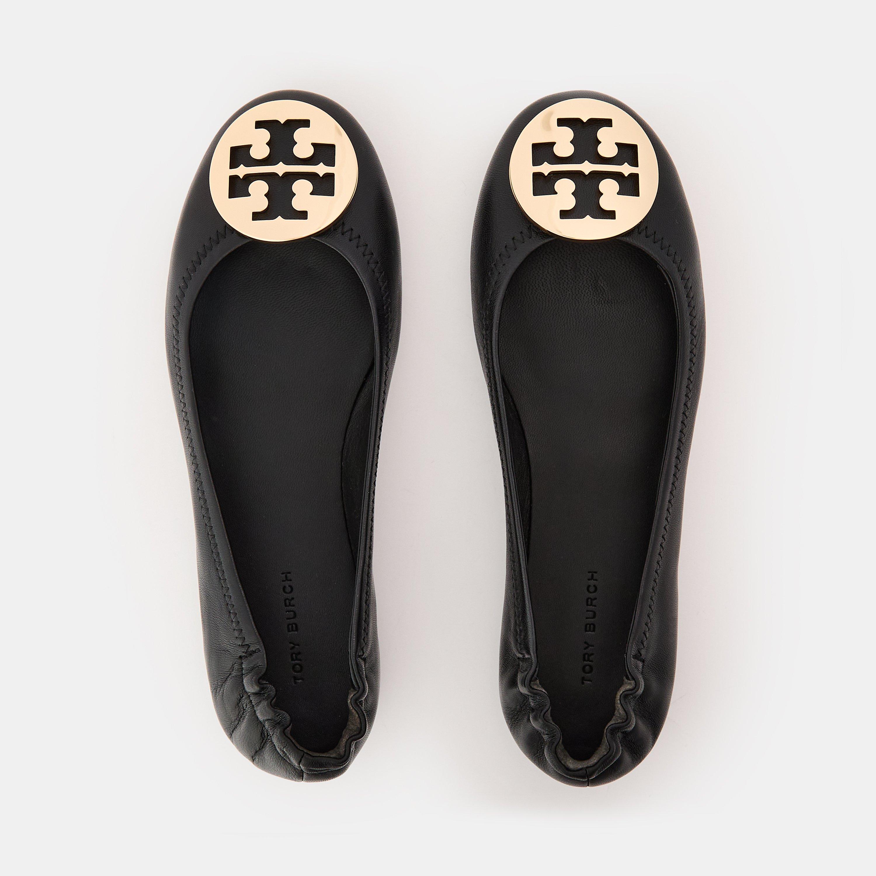 Black/Gold - Tory Burch - Women's Leather Belt Ballet Pumps - 4