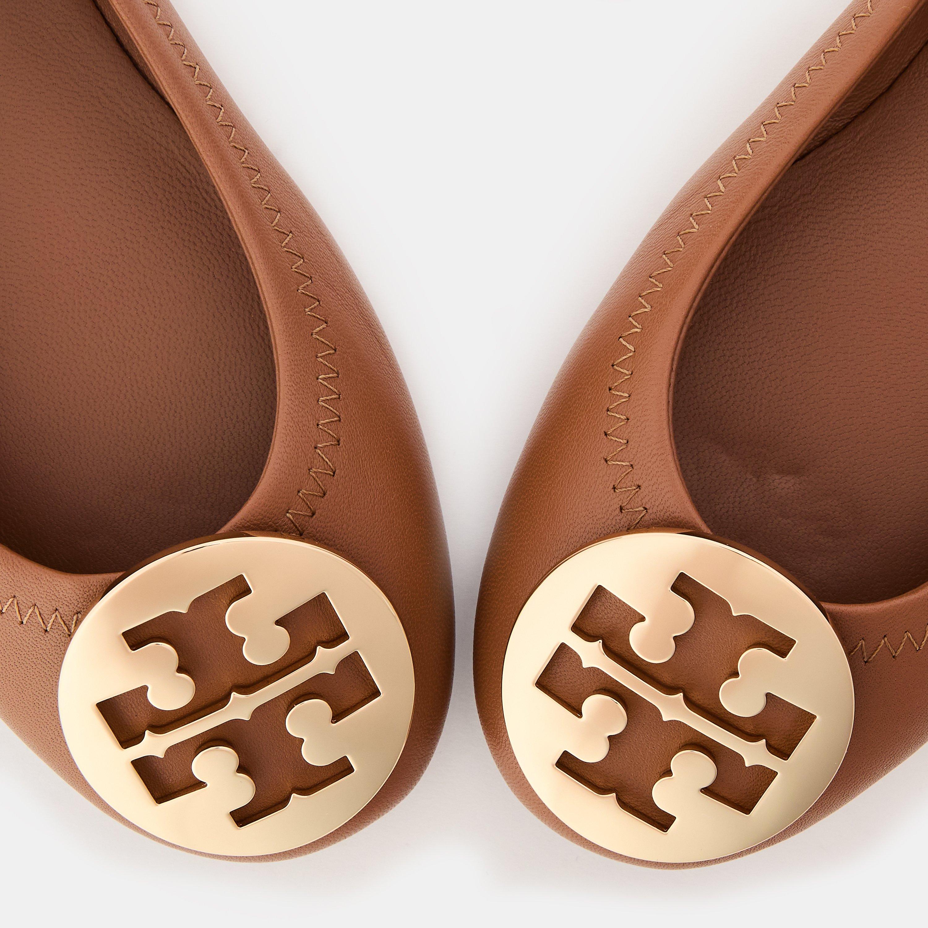 Royal Tan/Gold - Tory Burch - Women's Leather Ballet Pumps - 3