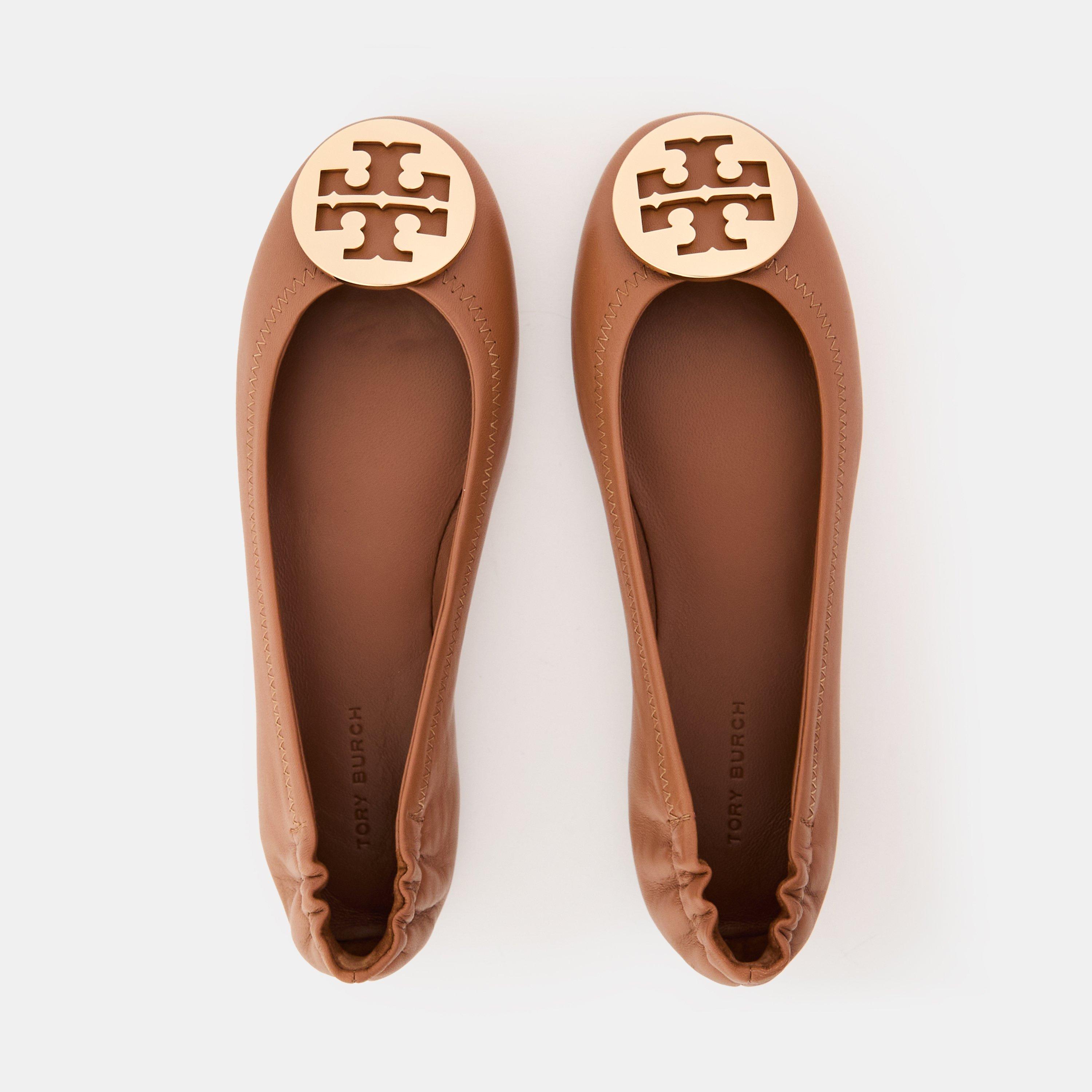 Royal Tan/Gold - Tory Burch - Women's Leather Ballet Pumps - 4
