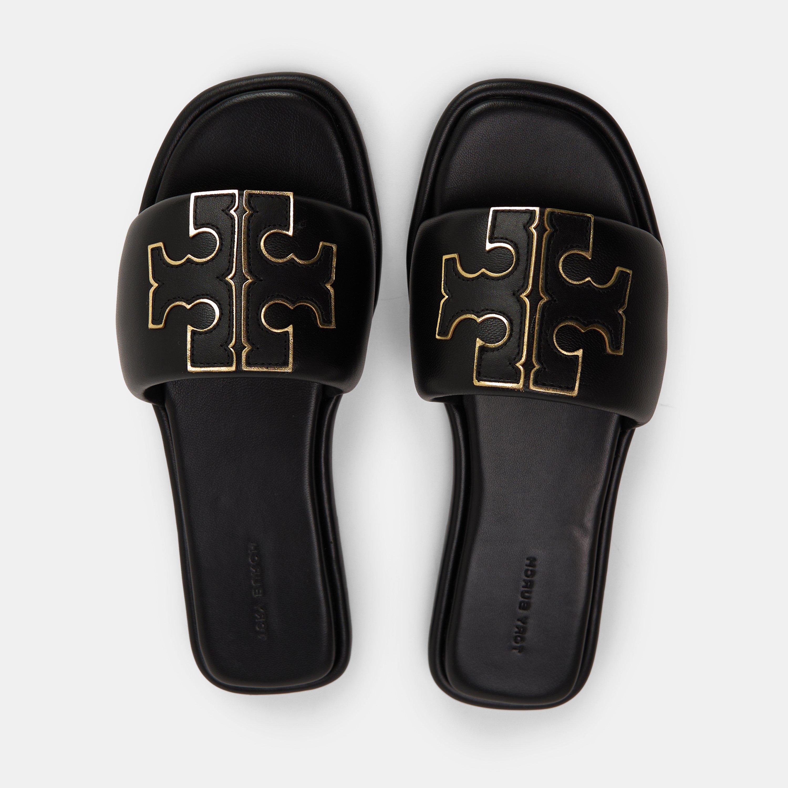 Black - Tory Burch - Women's Double T Flat Sandals - 4