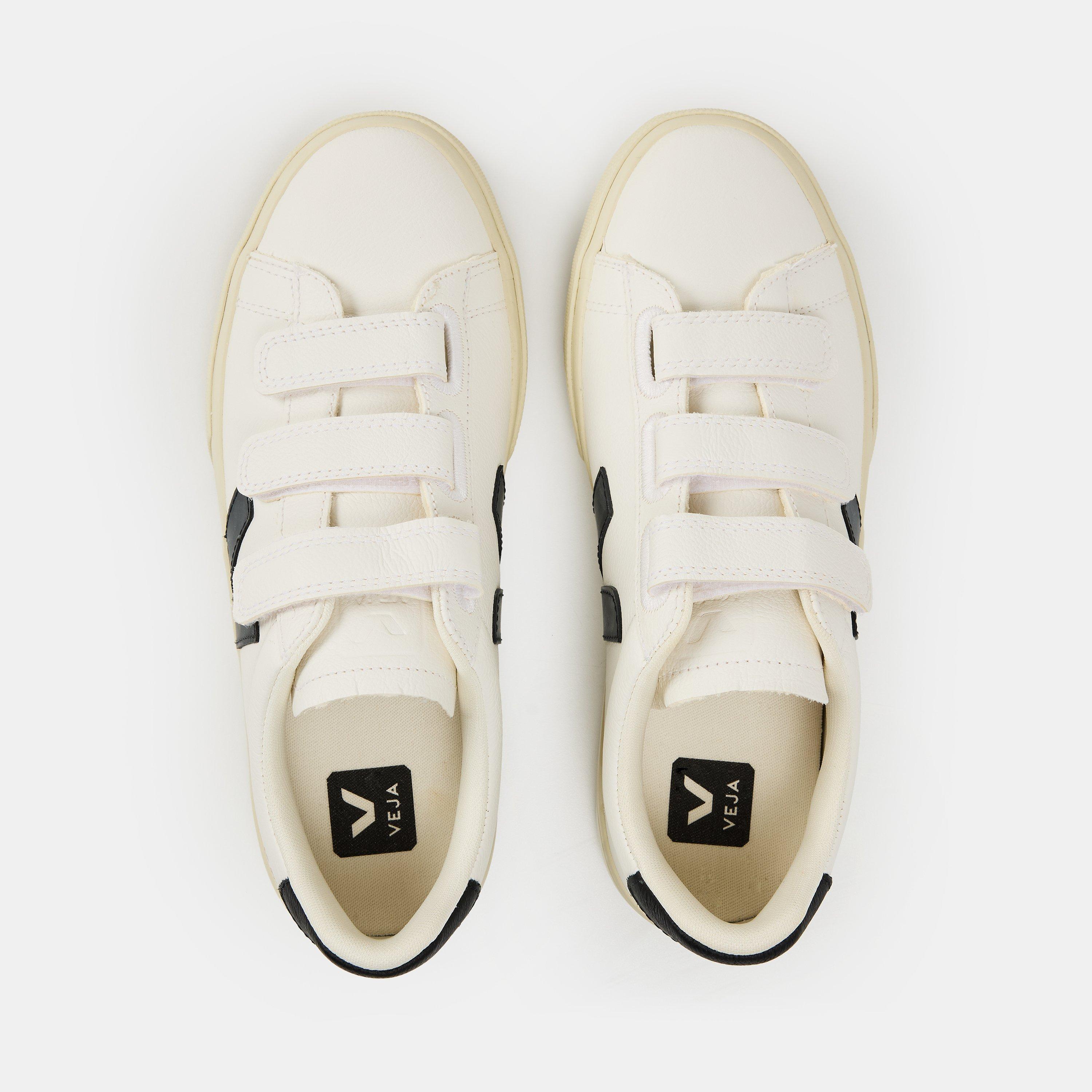 White/Black - Veja - Women's Recife Leather Velcro Court Trainers - 5