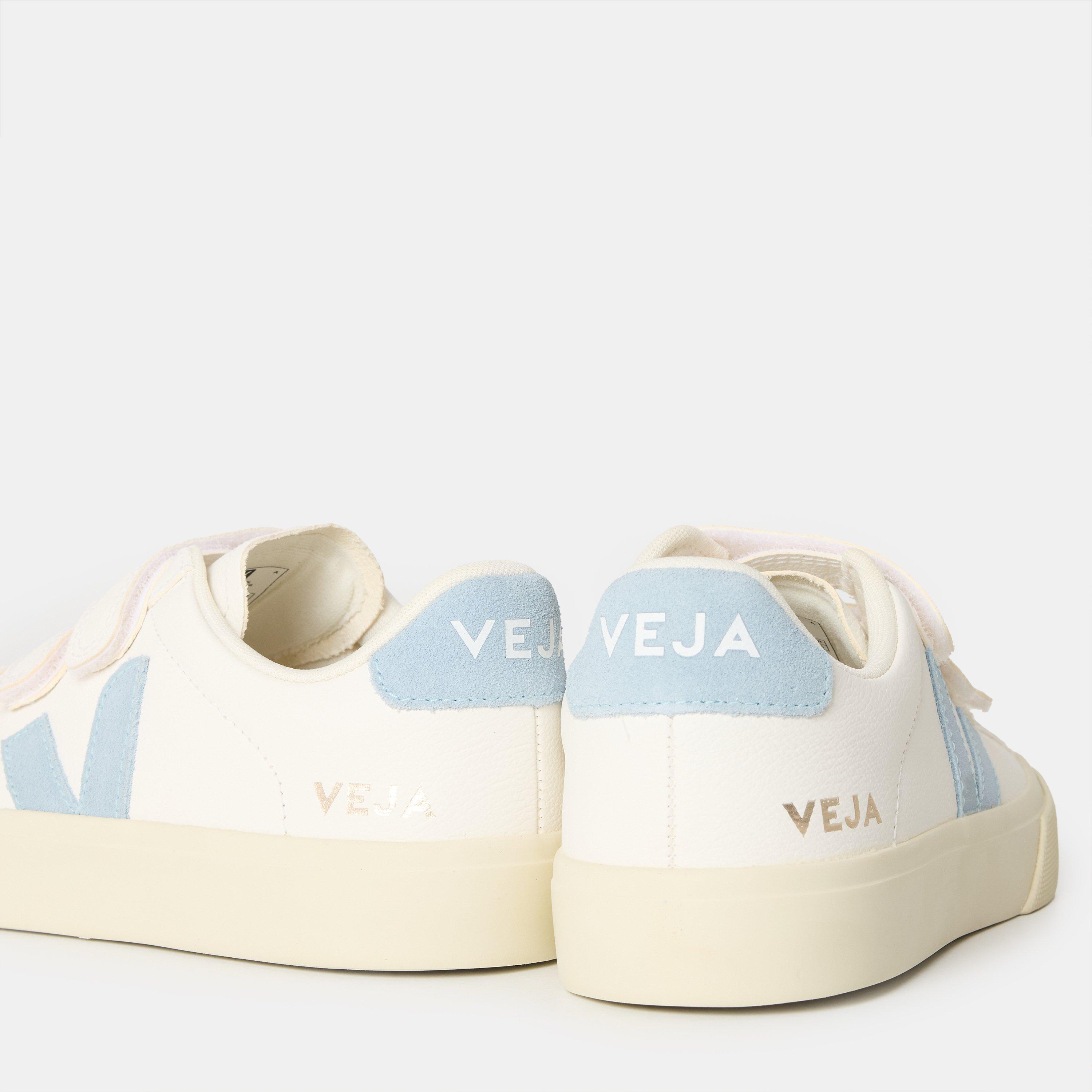 White/Steel - Veja - Women's Recife Leather Velcro Court Trainers - 3