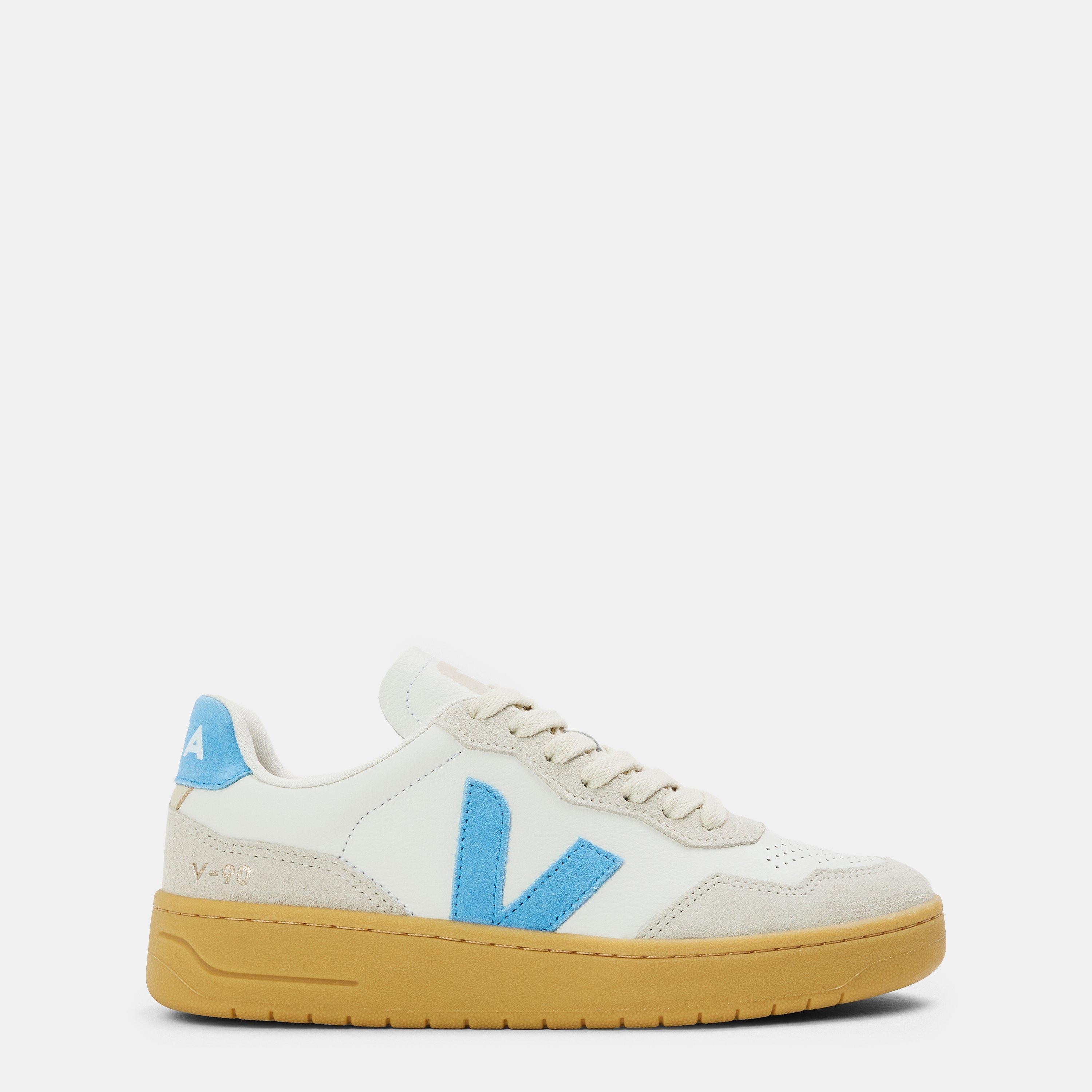 Veja Women's Bastle Leather Court Trainers - White/Aqua - 3 (36)