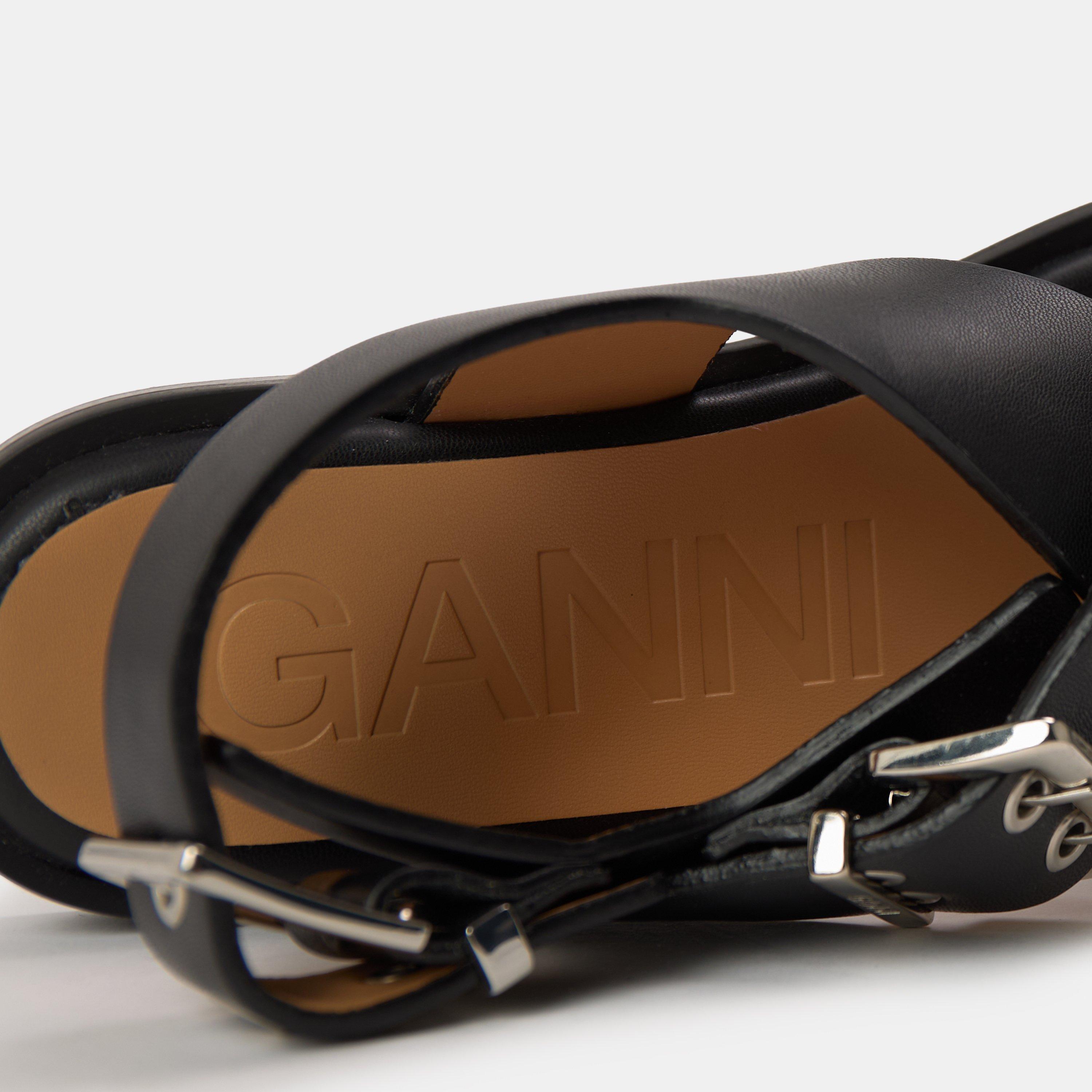 Black - Ganni - Women's Cross Strap Flat Sandals - 3