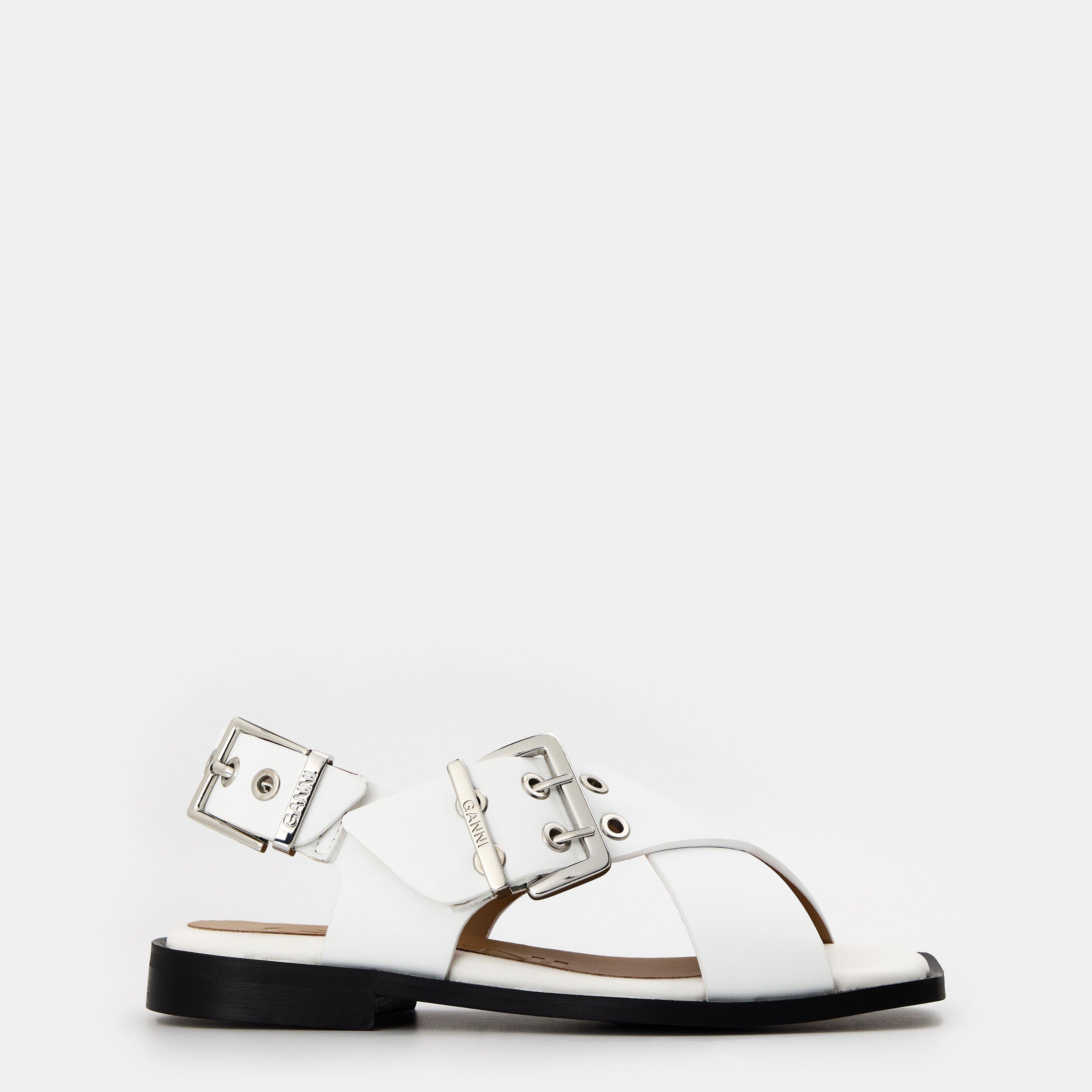 Egret - Ganni - Women's Cross Strap Flat Sandals - 1