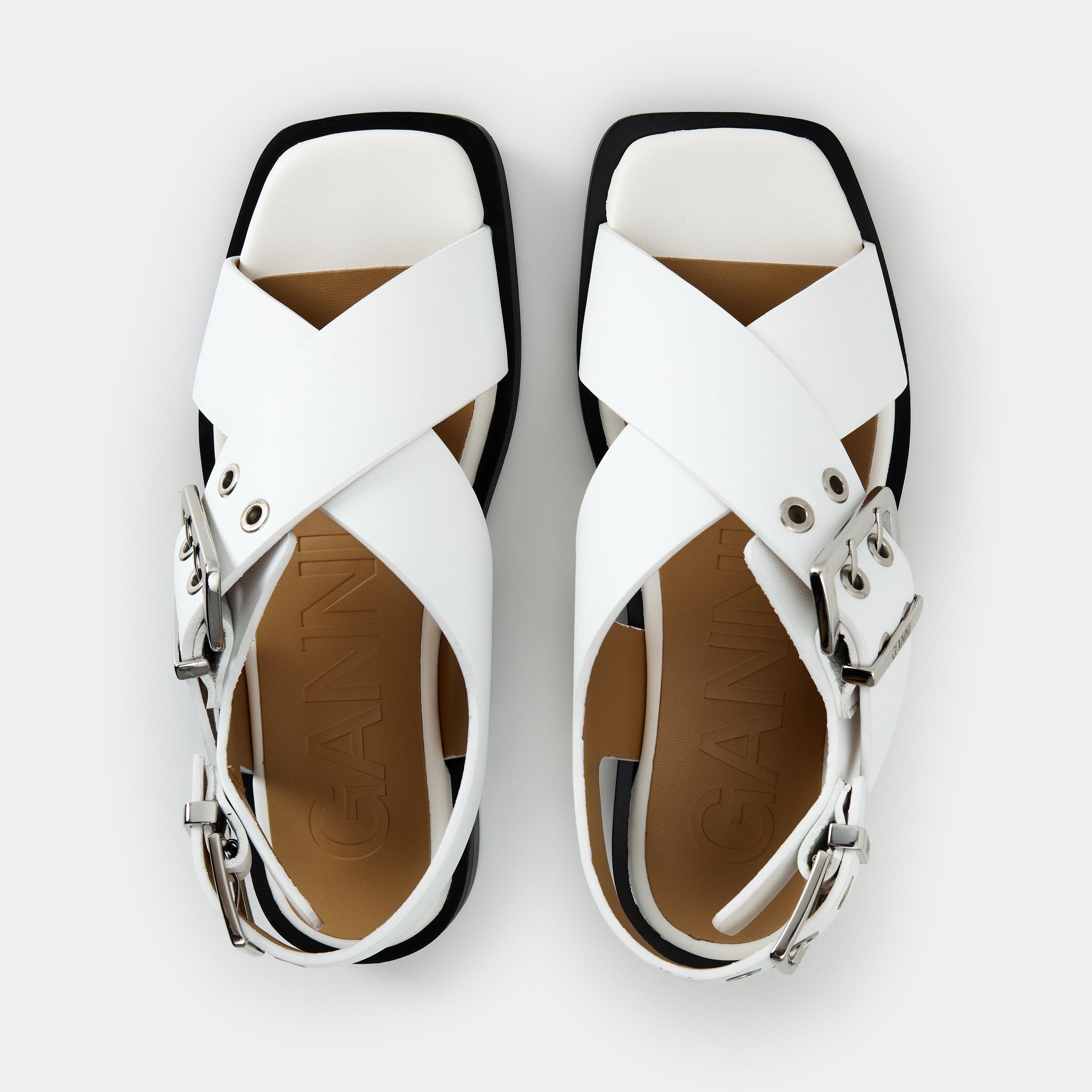 Egret - Ganni - Women's Cross Strap Flat Sandals - 4