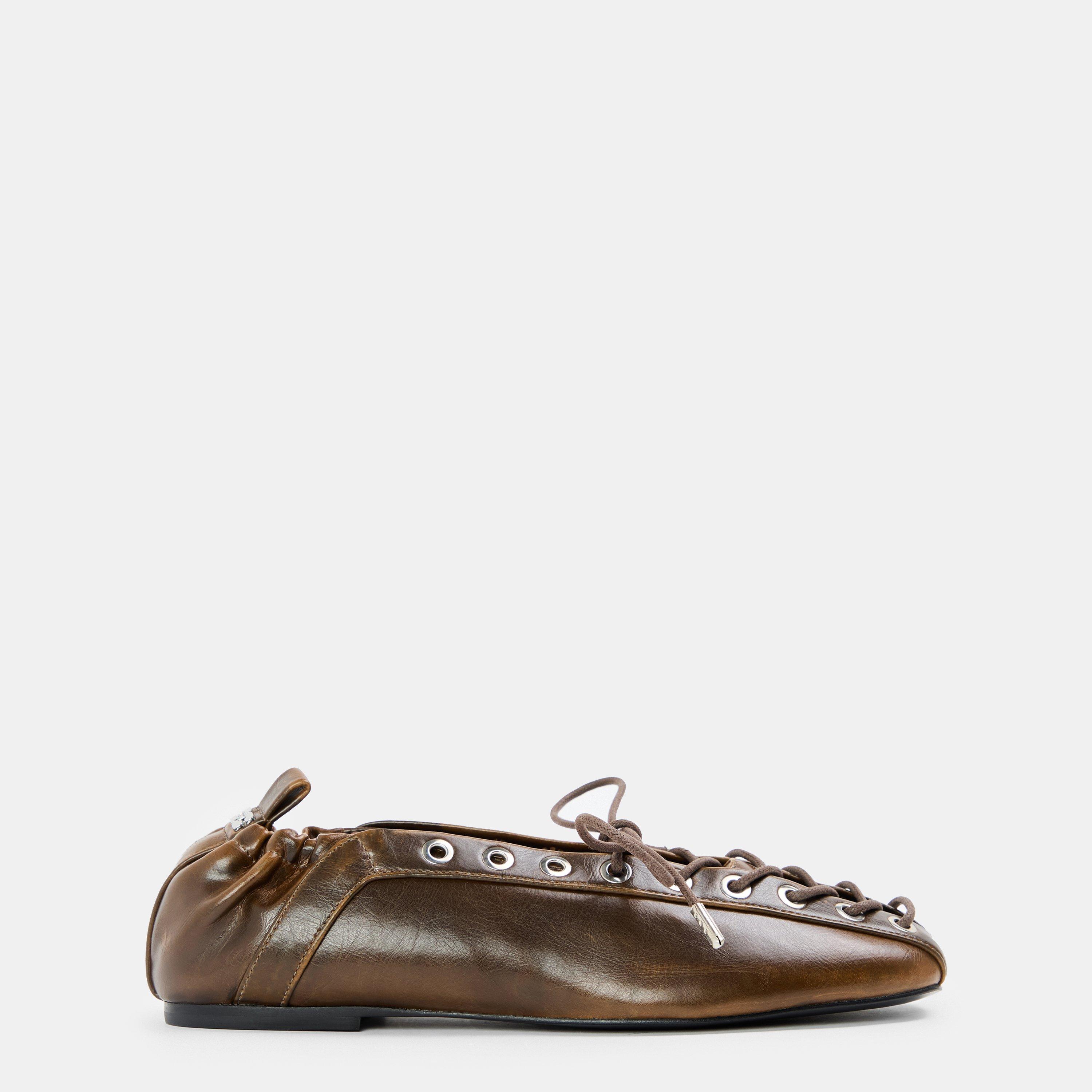 Ganni Women's Ballet Pumps - Dark Olive - Size 4 (37)