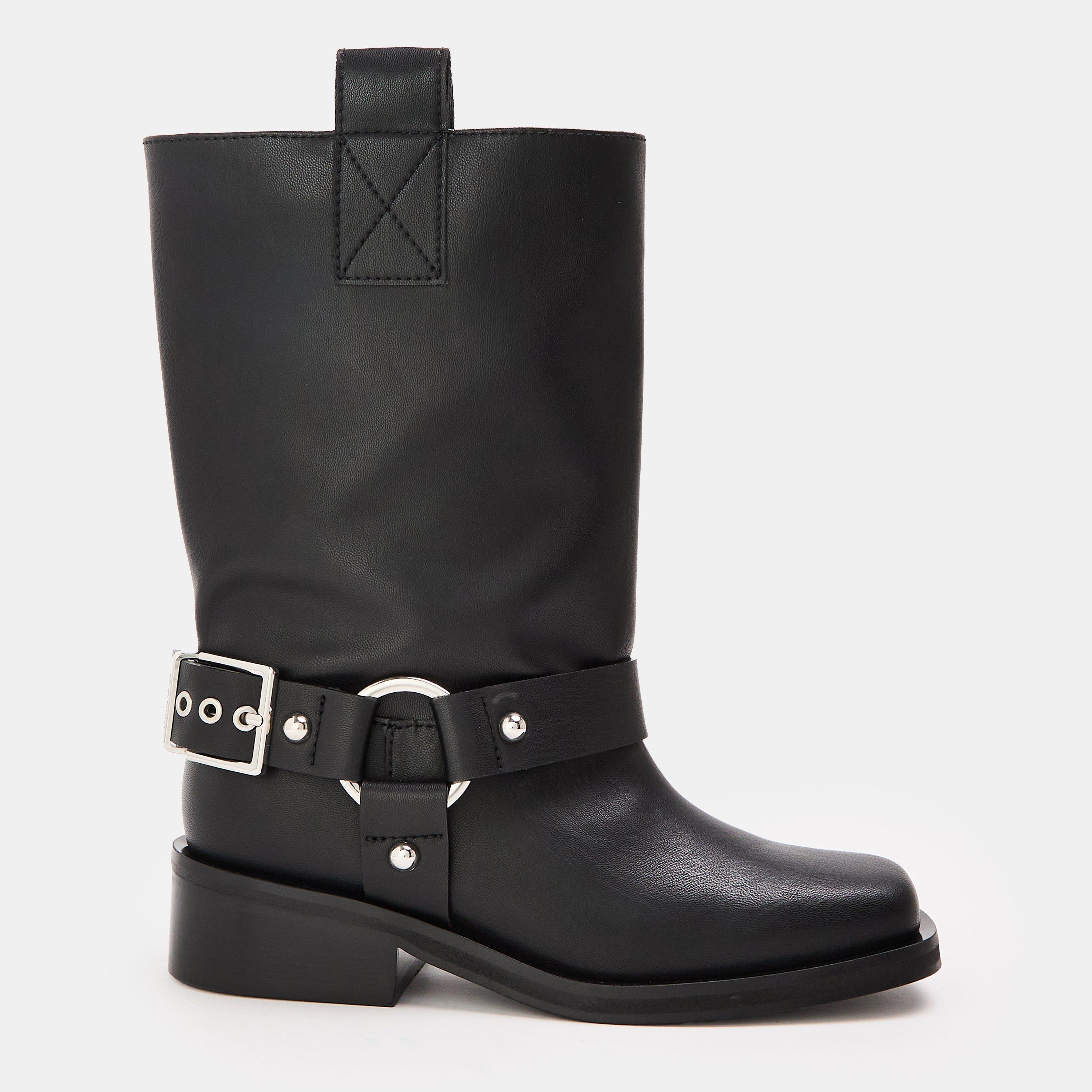 Black - Ganni - Women's Tubular Mid Bluetooth Biker Boots - 1