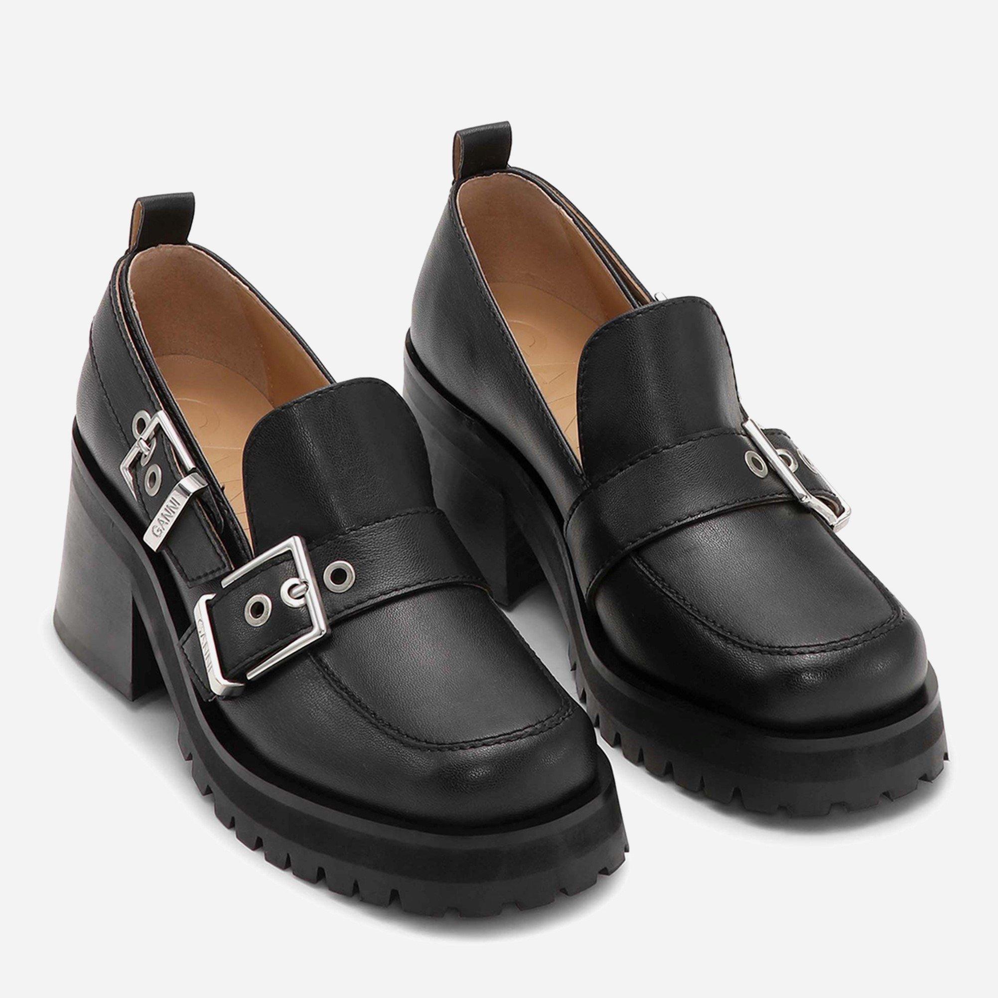 Black - Ganni - Women's Buckle Heel Loafers - 2