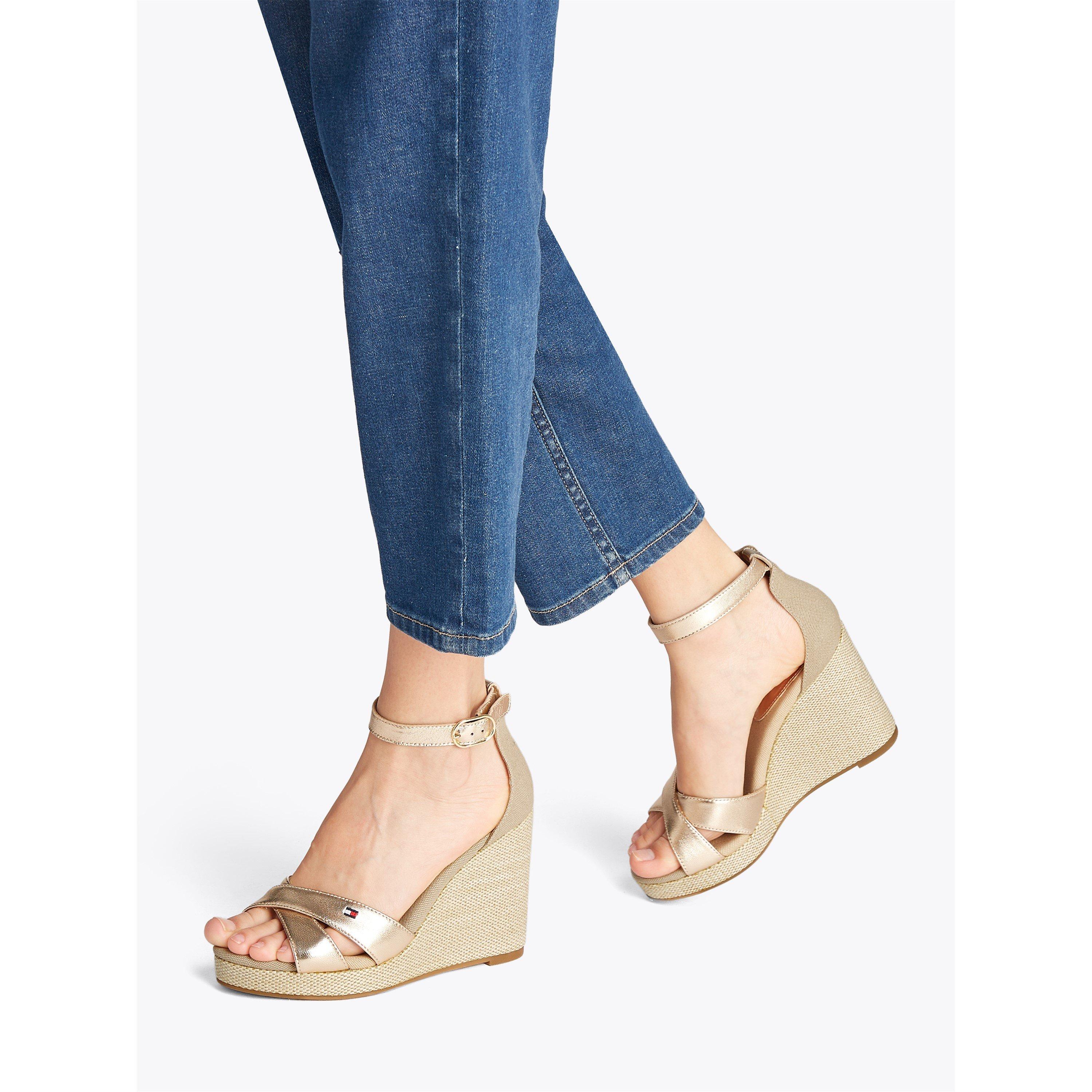 Gold - Tommy Hilfiger - Women's Flag Metallic High Wedge Heeled Sandal - 3