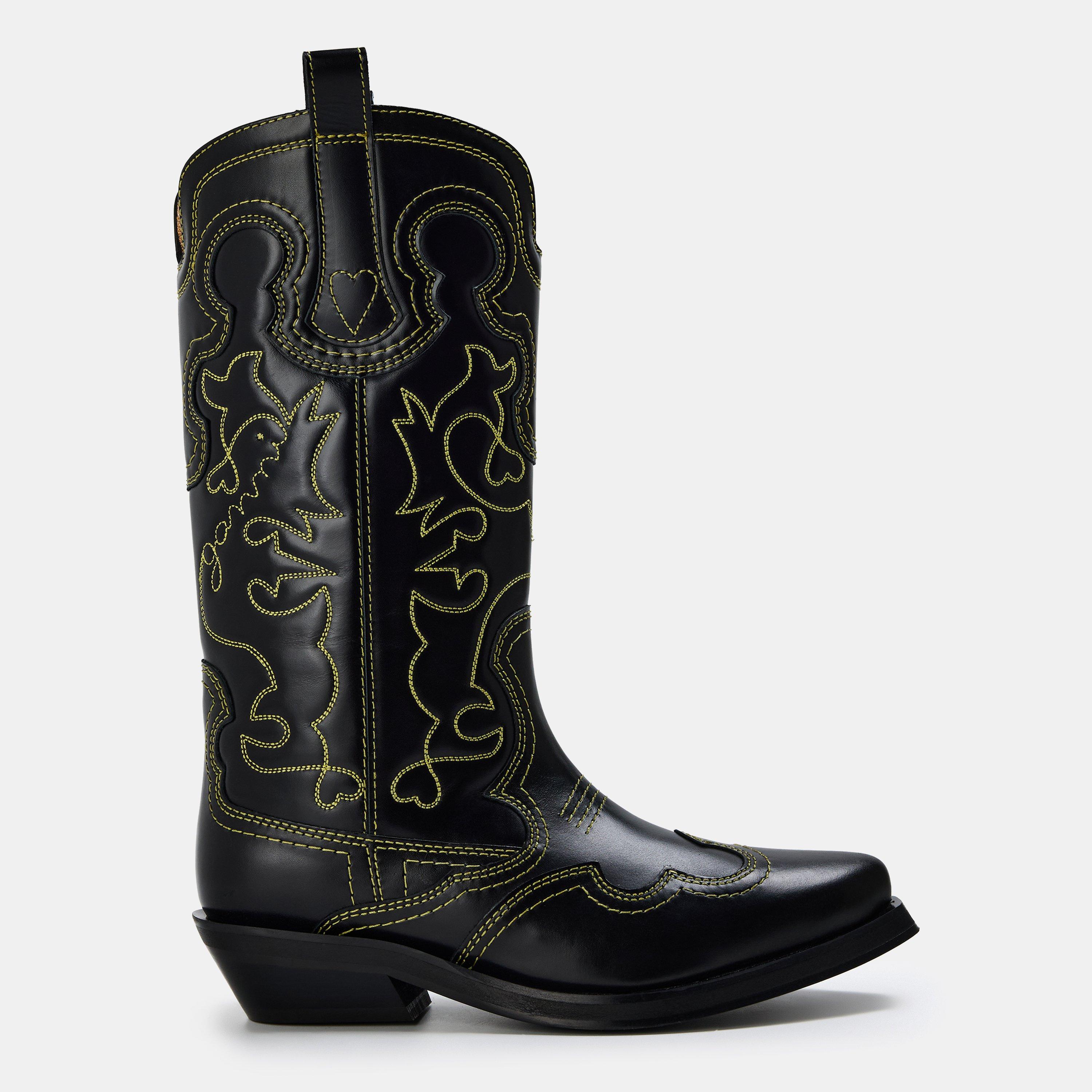 Black/Yellow - Ganni - Women's Ember Western Cowboy Boots - 1