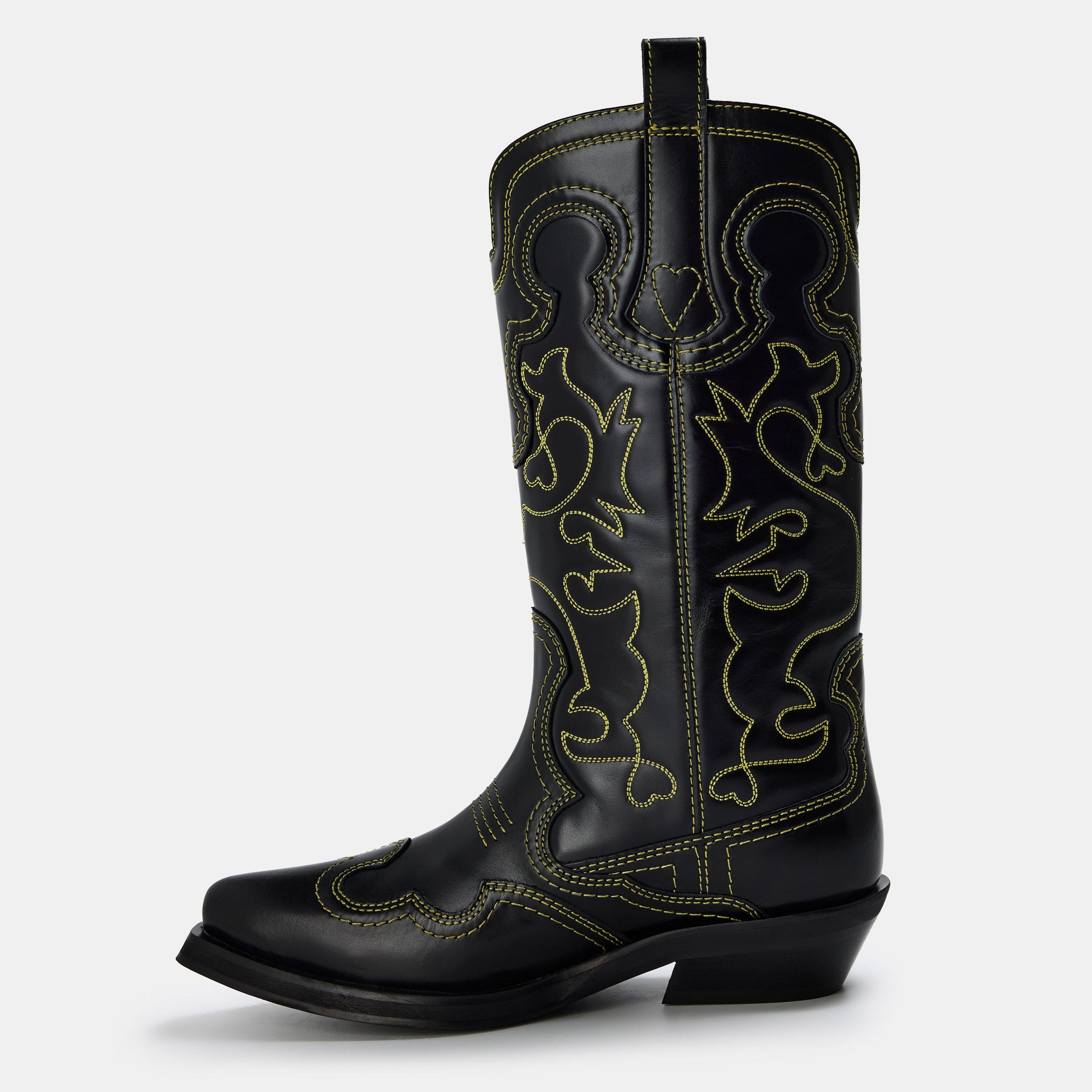 Black/Yellow - Ganni - Women's Ember Western Cowboy Boots - 2