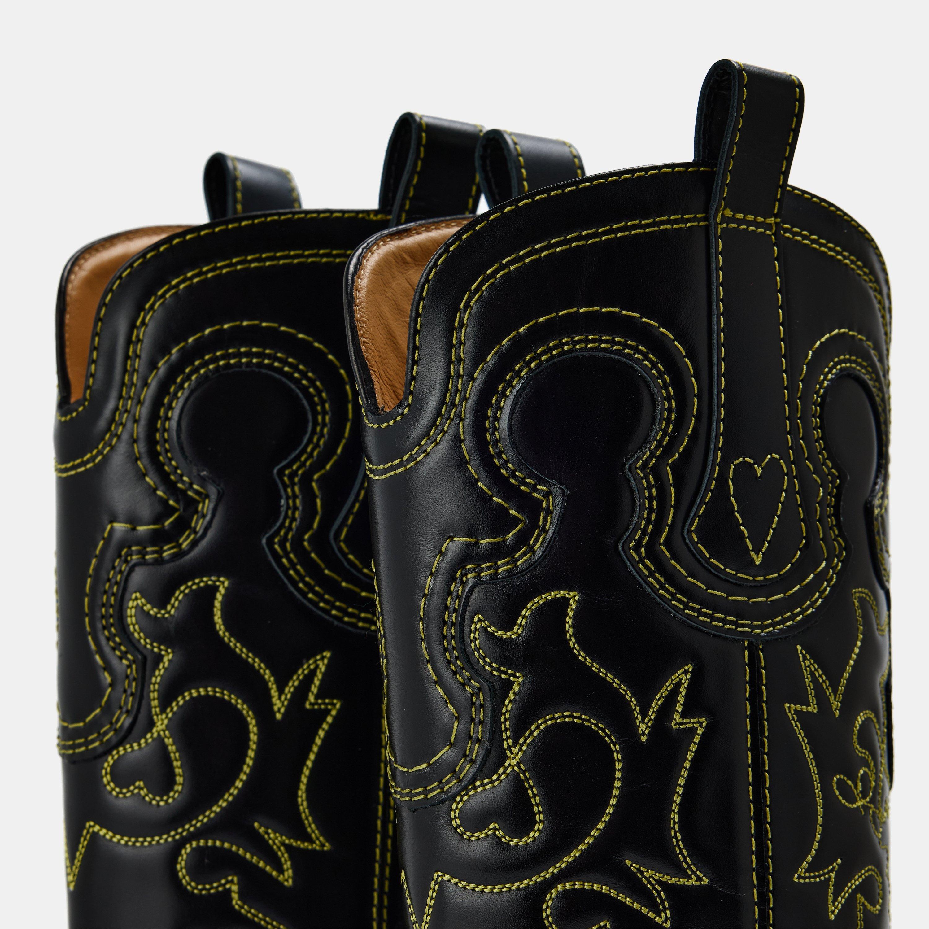 Black/Yellow - Ganni - Women's Ember Western Cowboy Boots - 3
