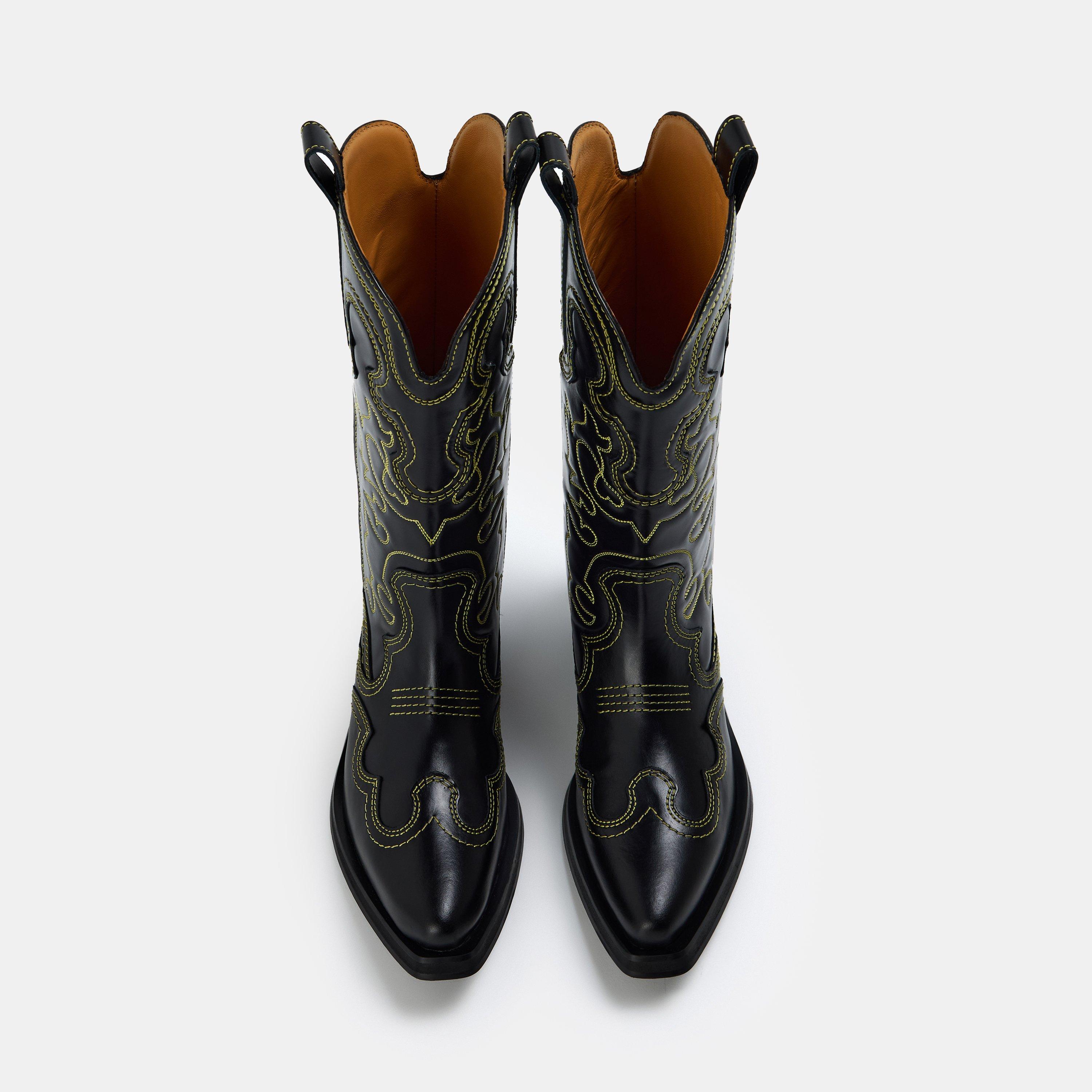 Black/Yellow - Ganni - Women's Ember Western Cowboy Boots - 4