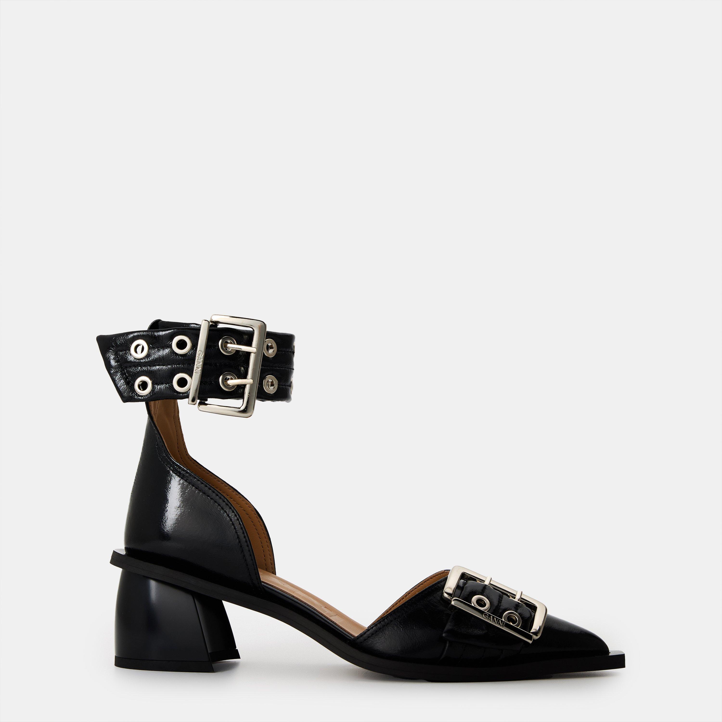 Black - Ganni - Women's Chunky Buckle Block Court Shoes - 1