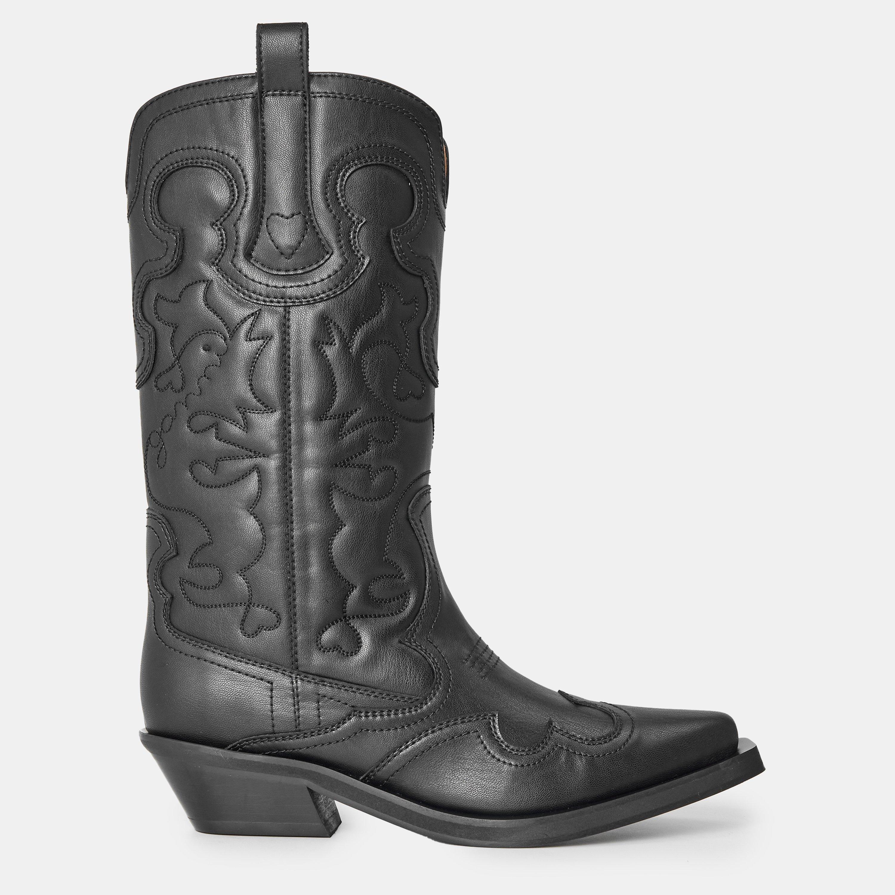 Black/Black - Ganni - Women's Embroidered Western Cowboy Boots - 1
