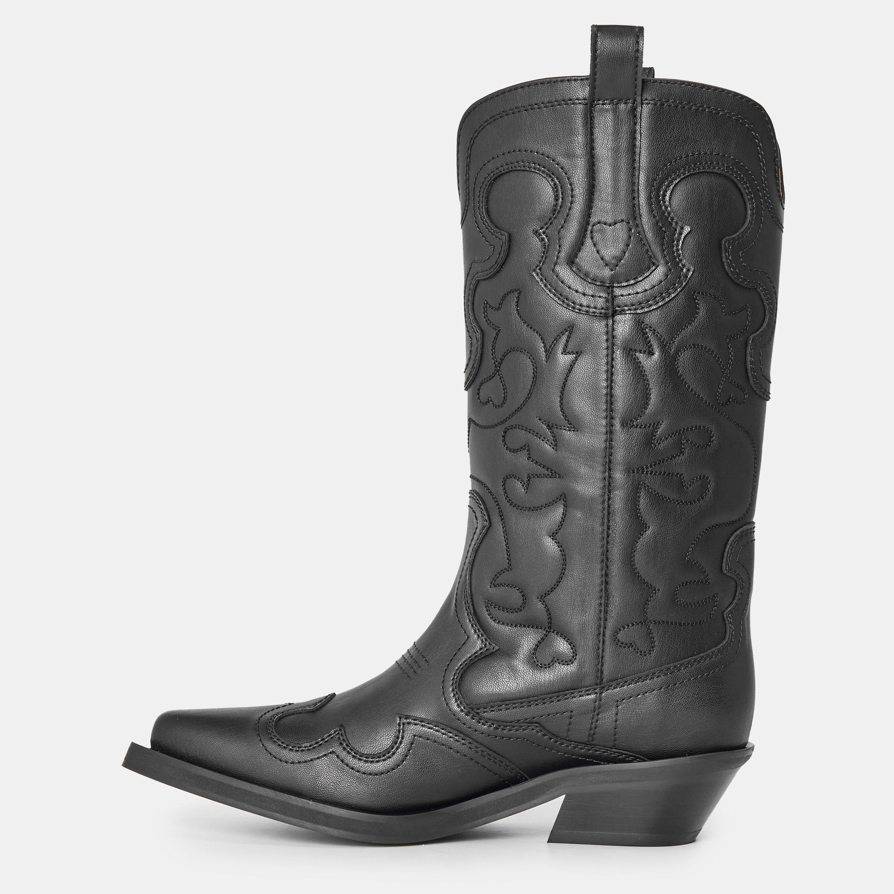 Black/Black - Ganni - Women's Embroidered Western Cowboy Boots - 2