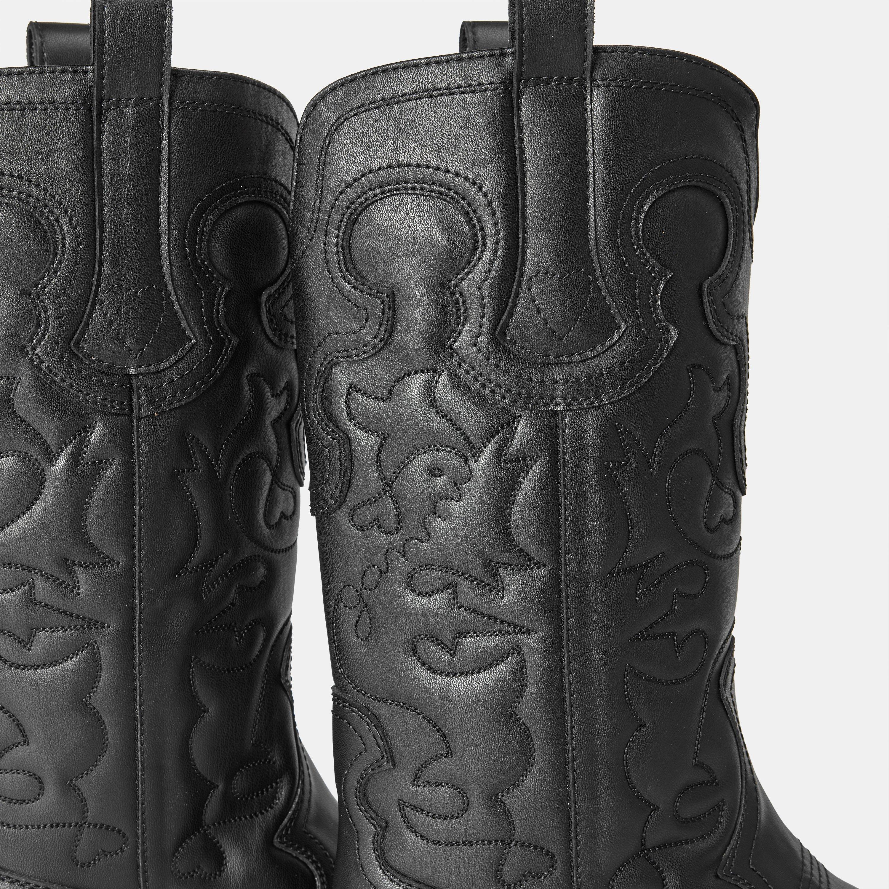 Black/Black - Ganni - Women's Embroidered Western Cowboy Boots - 3