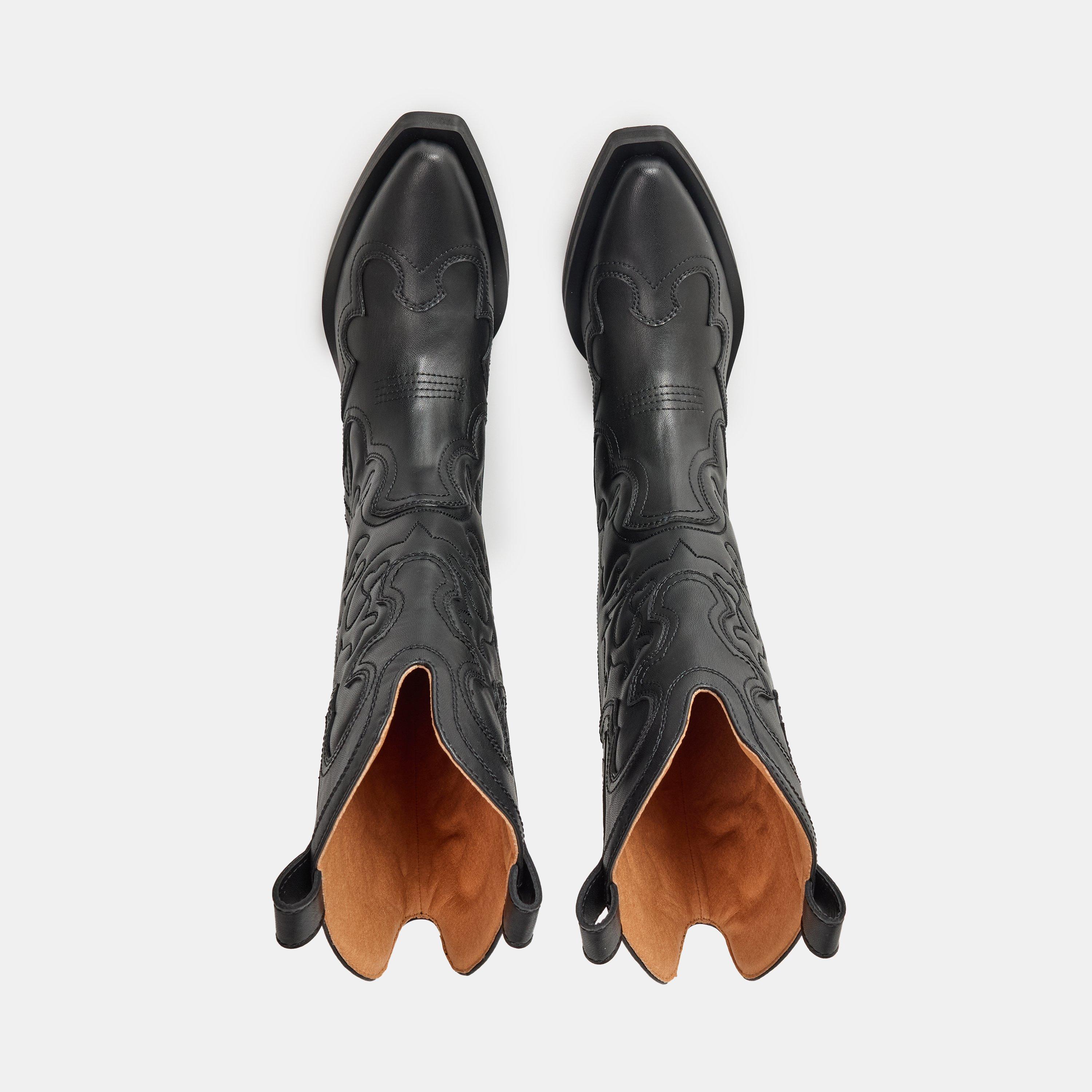 Black/Black - Ganni - Women's Embroidered Western Cowboy Boots - 4