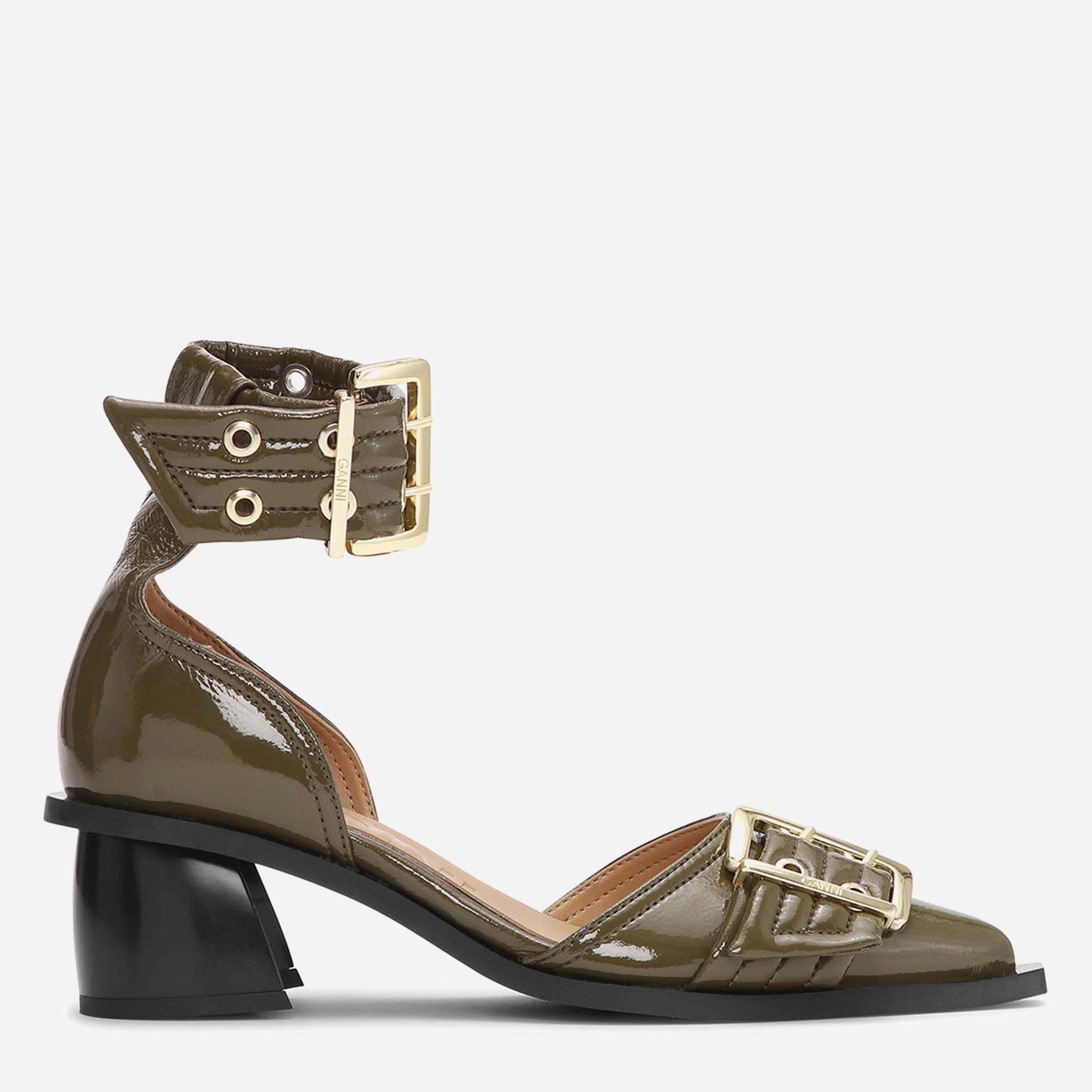 Military Olive - Ganni - Women's Block Heel Court Shoes - 1