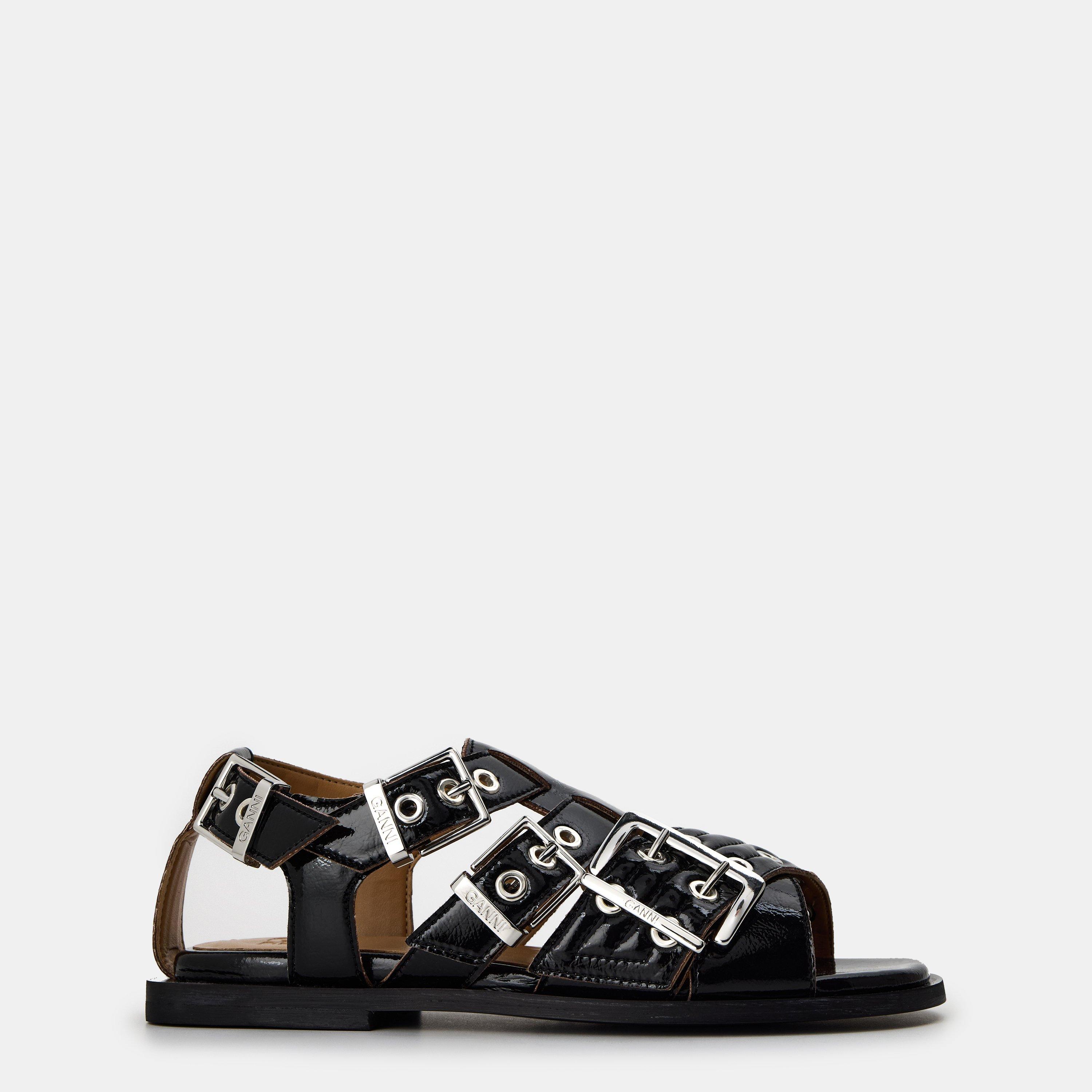 Ganni Women's Leather Strap Flat Sandals - Black - Size 3 (36)