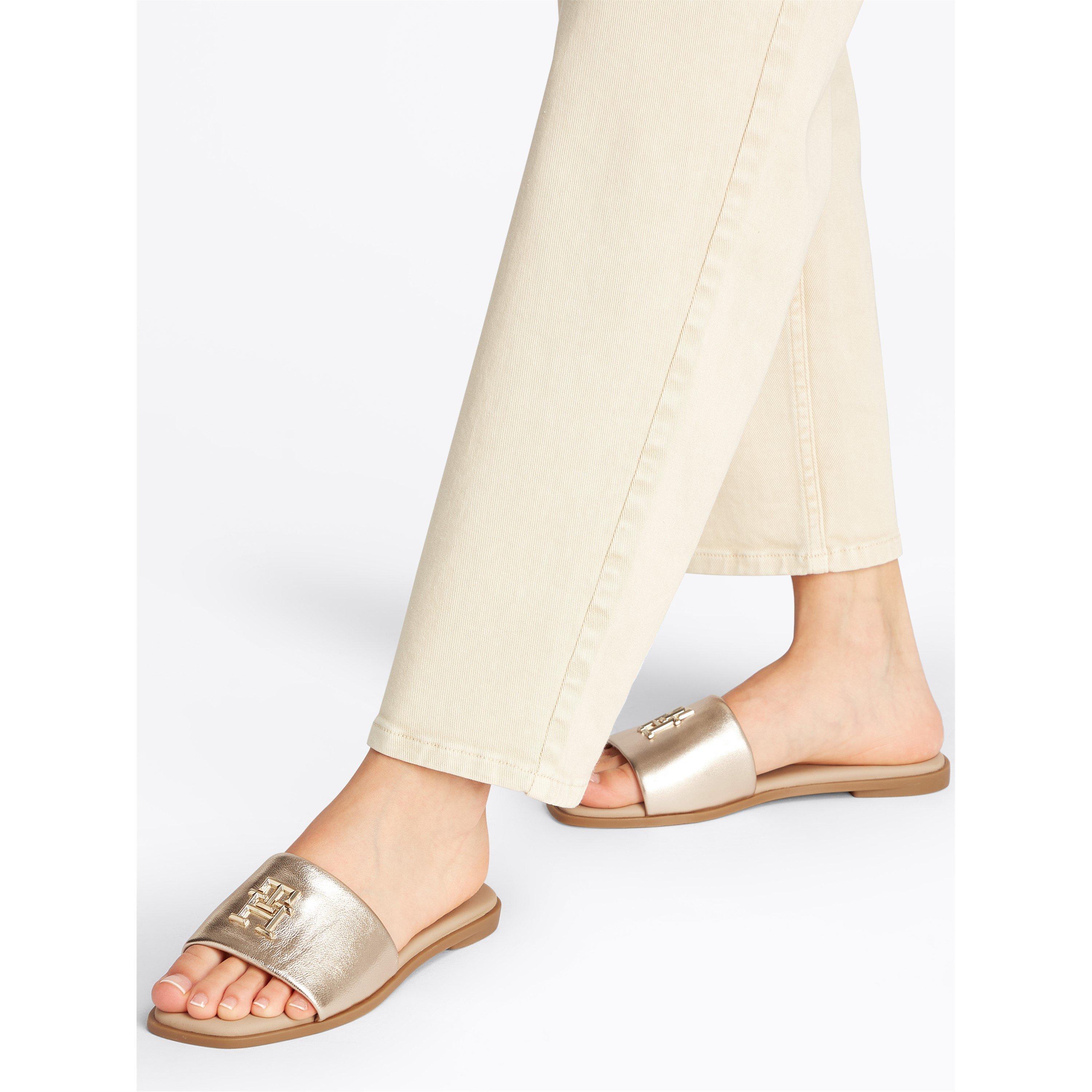 Gold - Tommy Hilfiger - Th Logo Hardware Leather Mule - 3