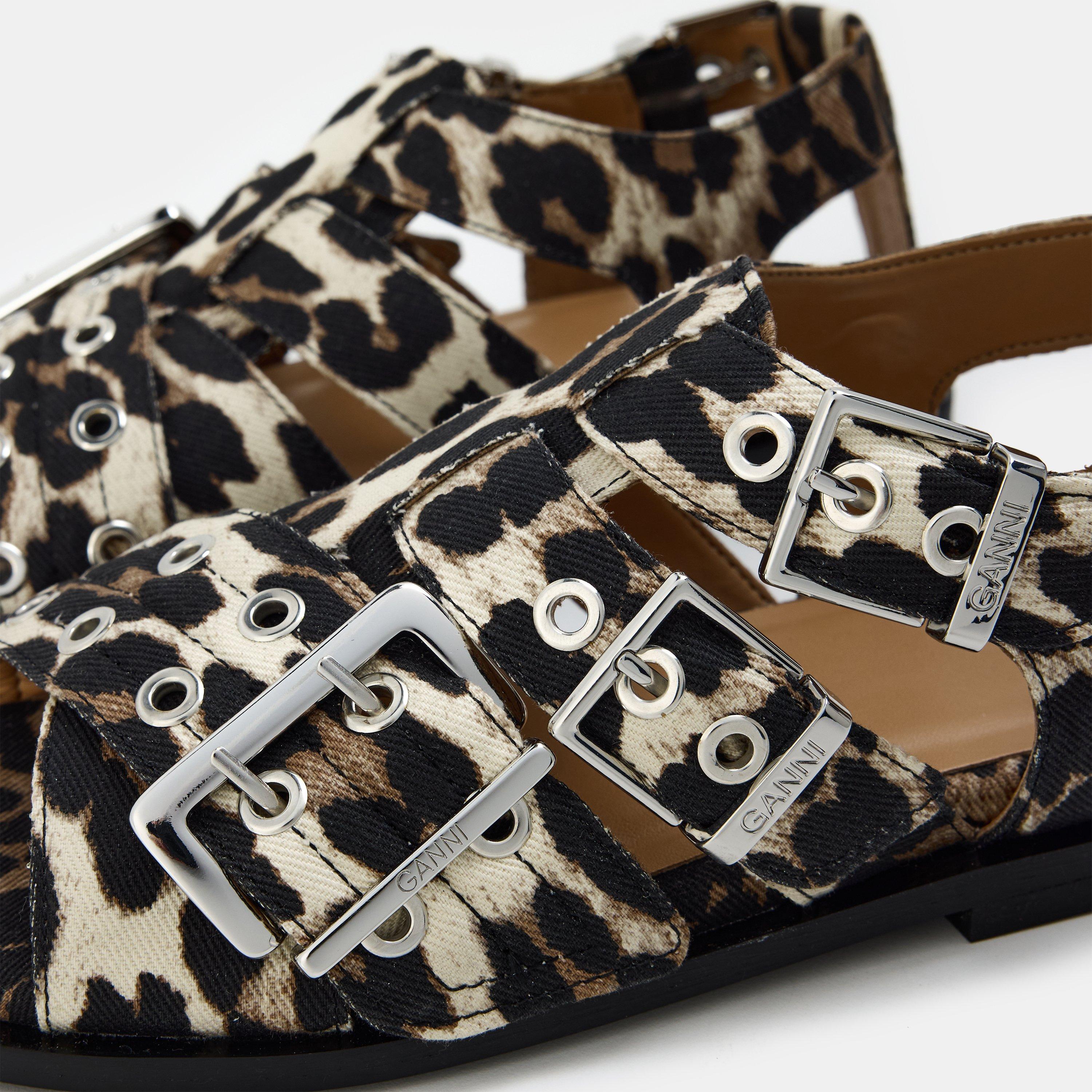 Leopard - Ganni - Women's Denim Strap Flat Sandals - 3