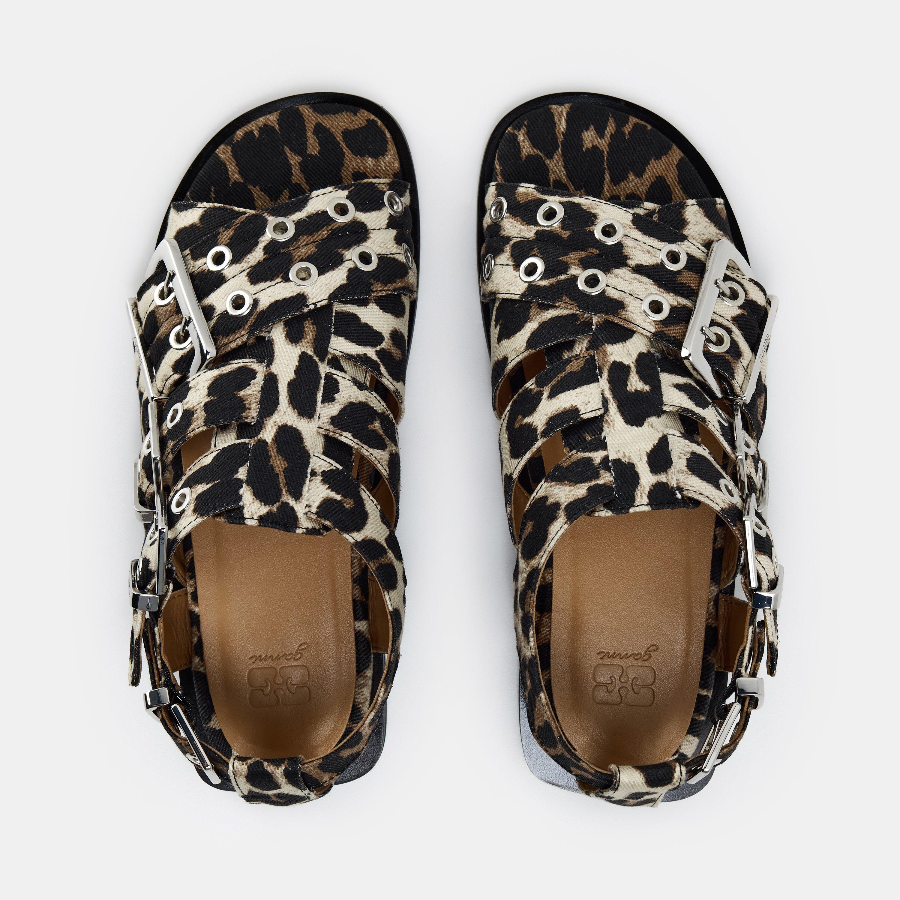 Leopard - Ganni - Women's Denim Strap Flat Sandals - 4