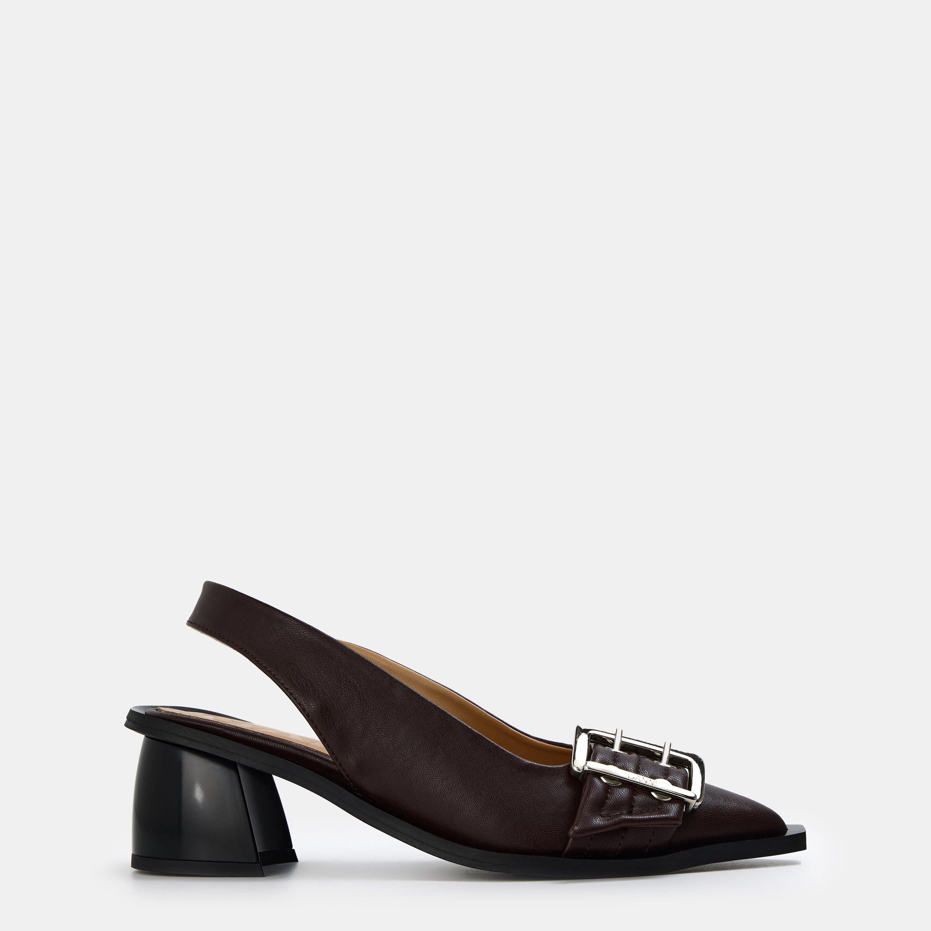 Chocolate Fndnt - Ganni - Women's Slingback Block Heel Block Court Shoes - 1