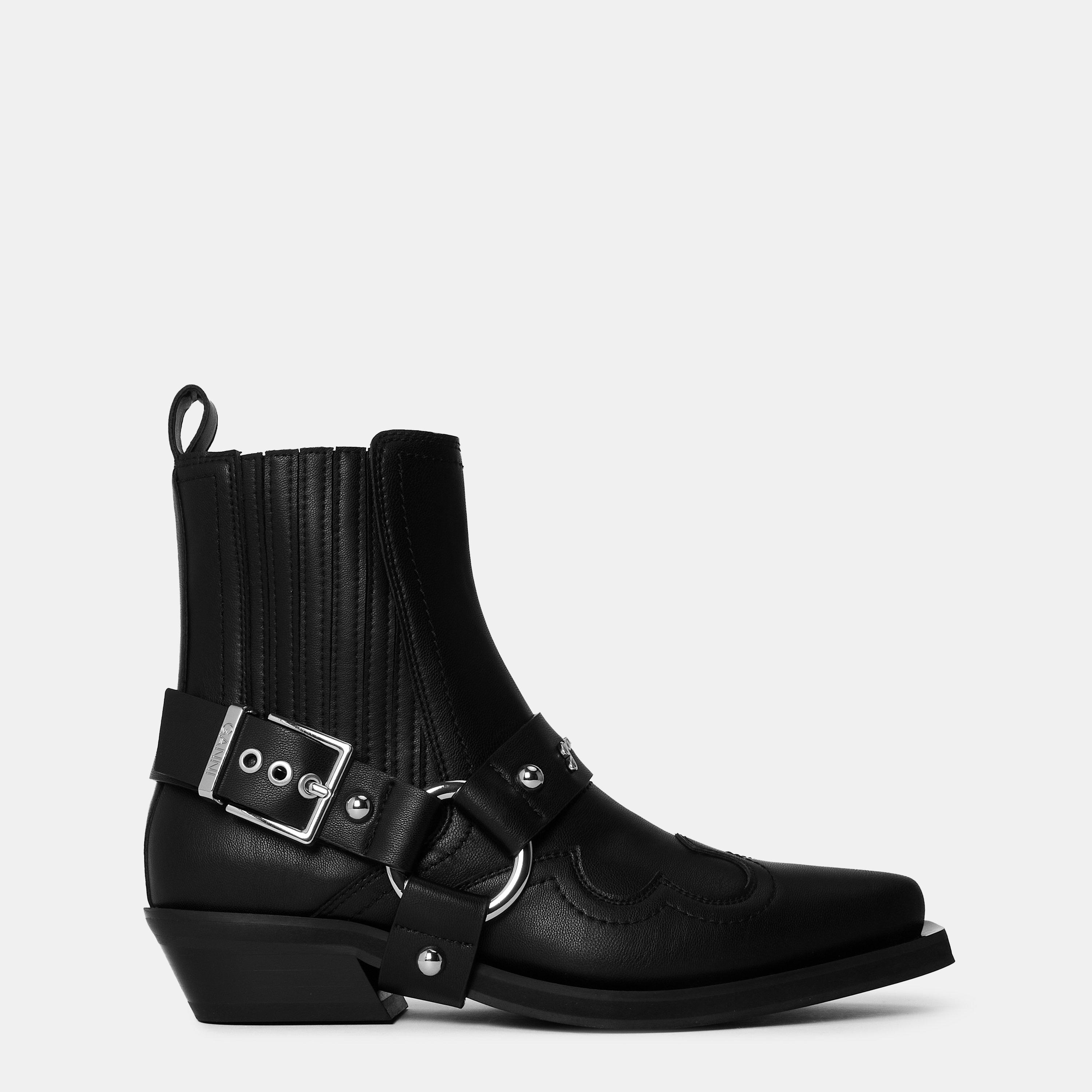 Black - Ganni - Women's Leather Western Cowboy Boots - 1