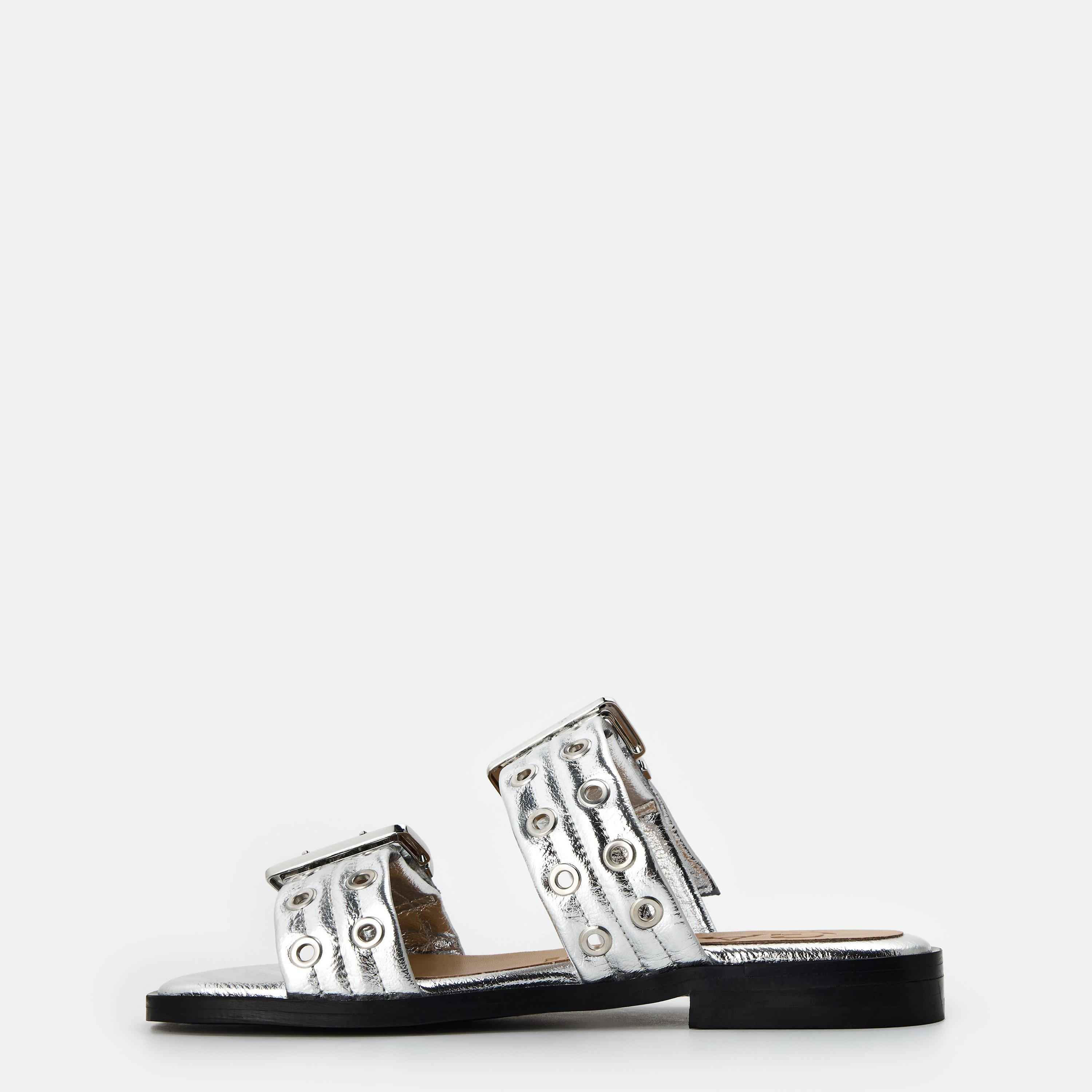 Silver - Ganni - Women's Metallic Flat Sandals - 2