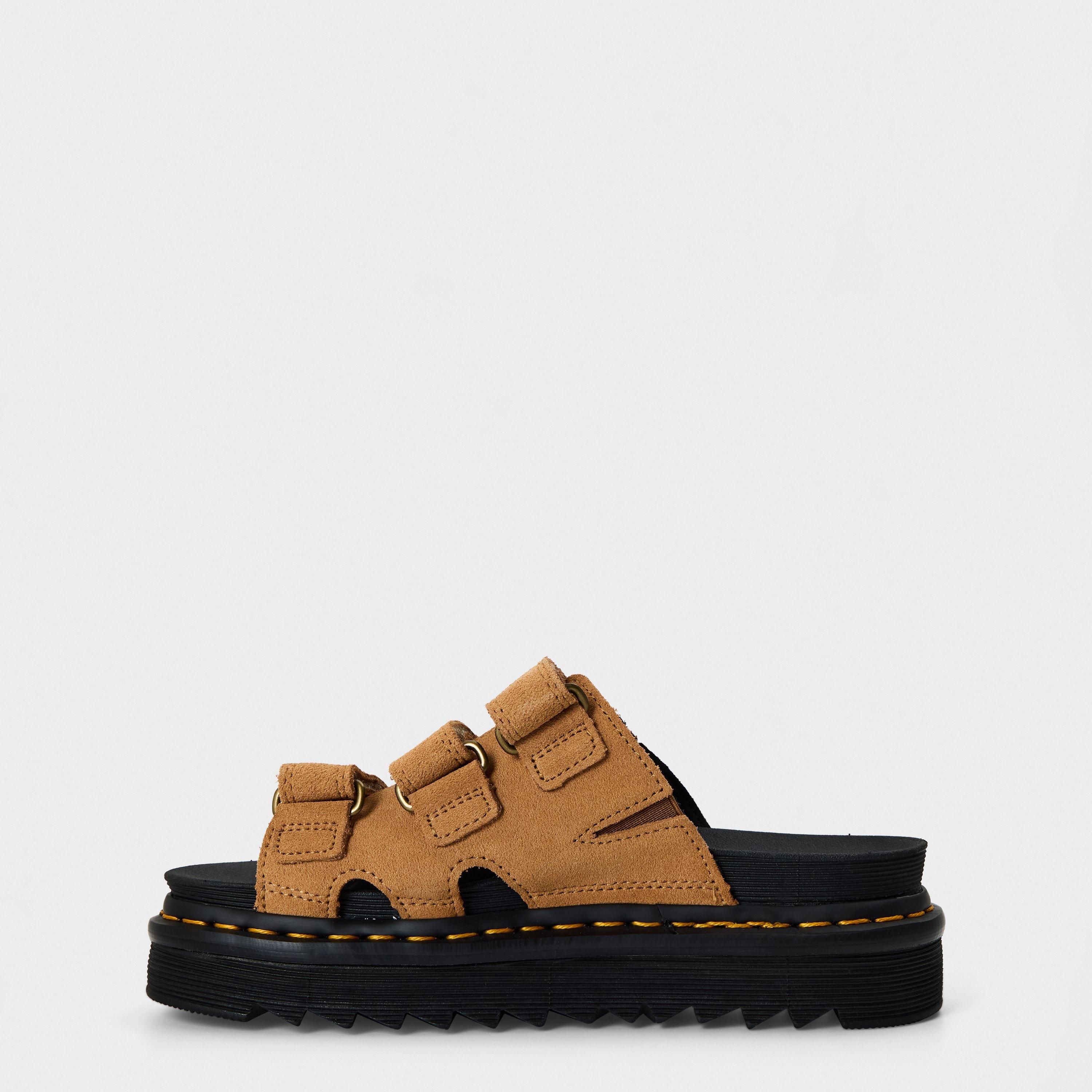 Tan VT - Dr Martens - Women's Raine Suede Slip On Flatform Sandals - 2