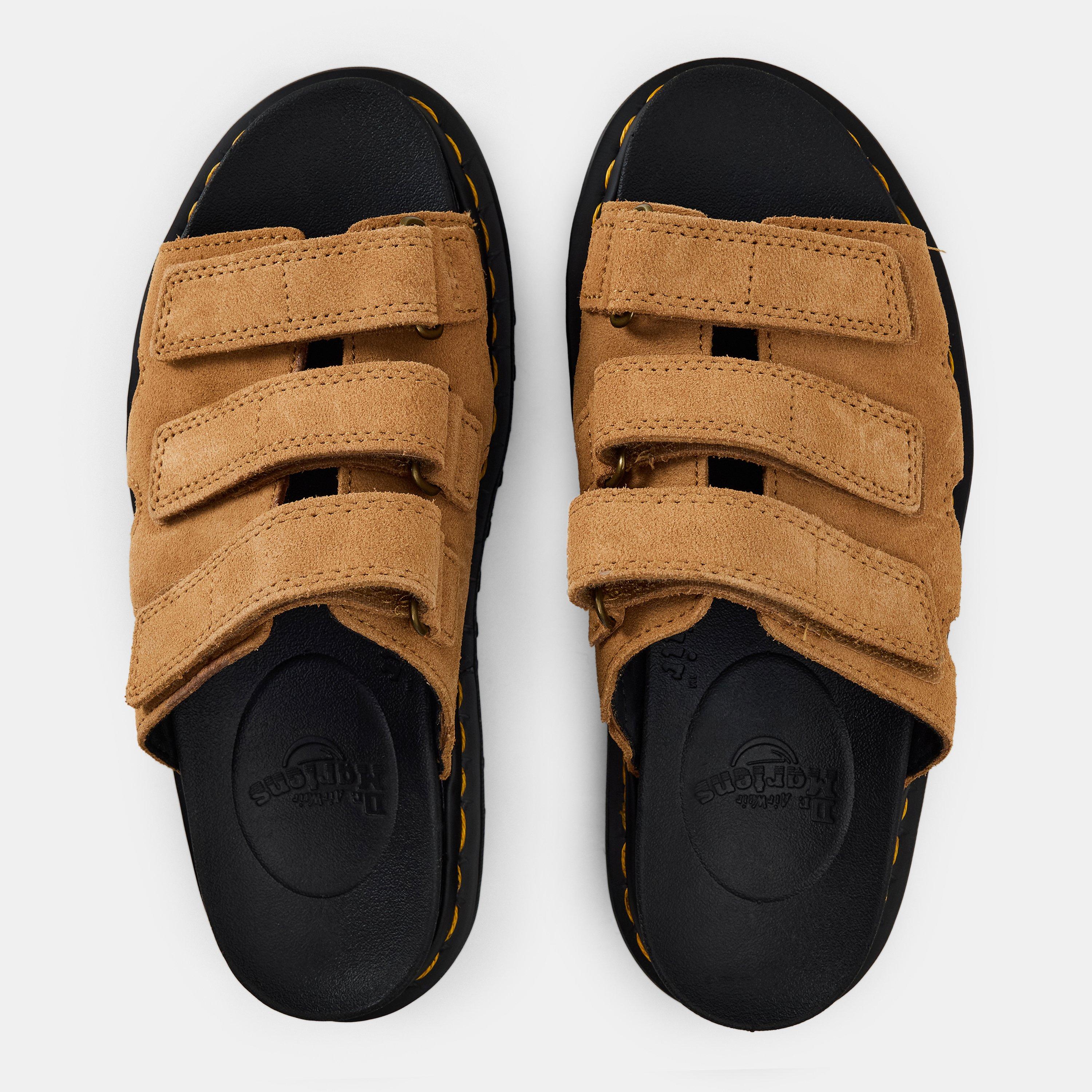 Tan VT - Dr Martens - Women's Raine Suede Slip On Flatform Sandals - 4