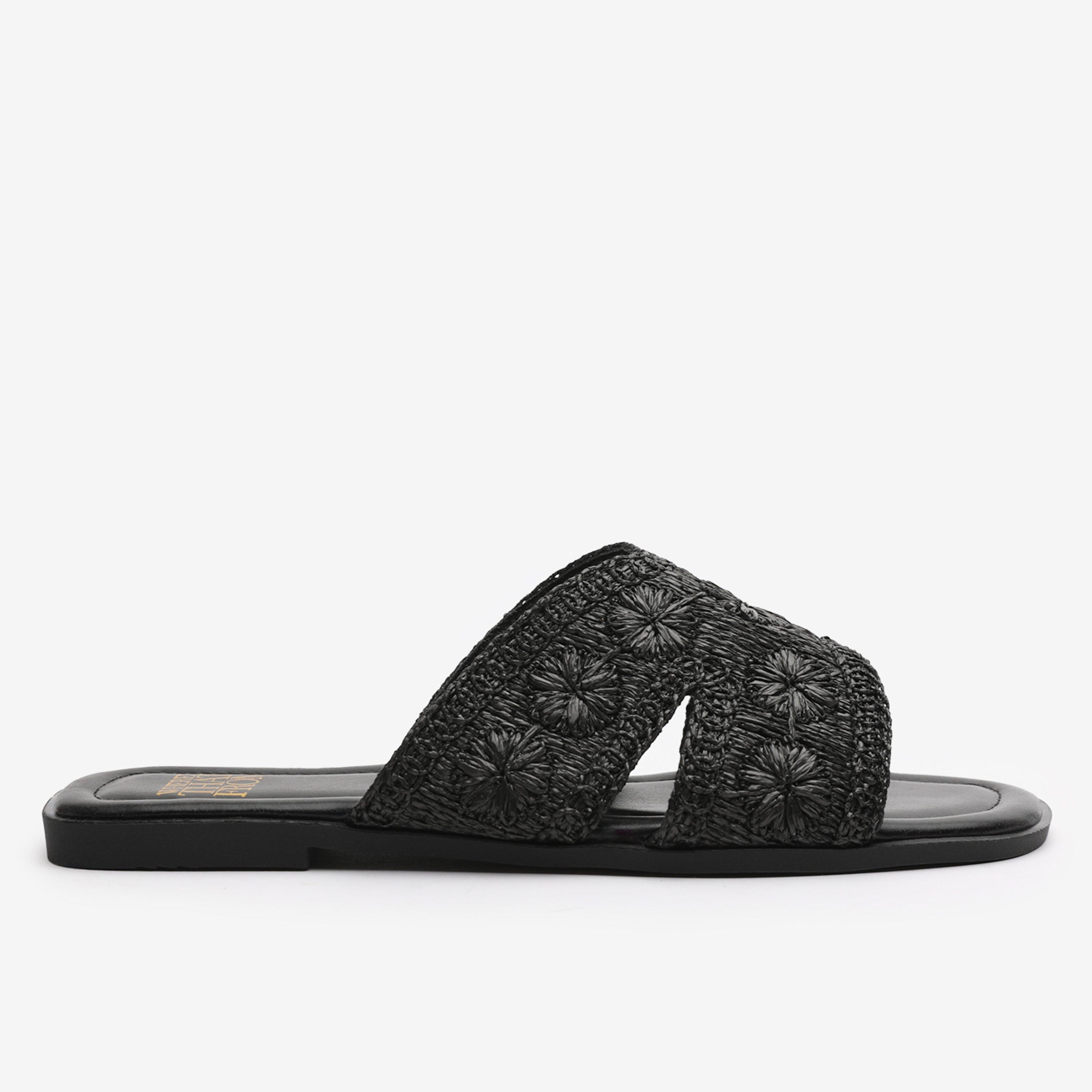 BlackRaffia - Wheres That From - Women's Where's Sliders Flat Sandals - 1