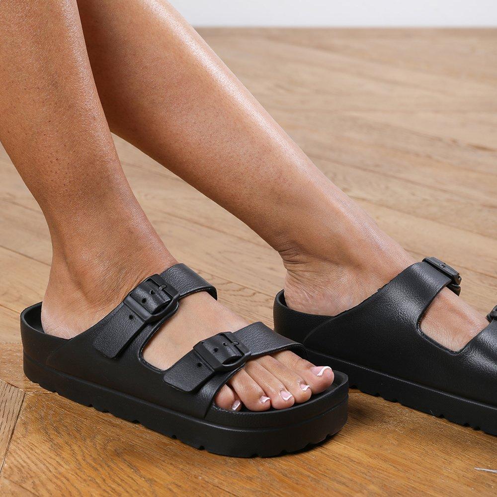 Black - Wheres That From - Women's Where's Strap Slider Flat Sandals - 1