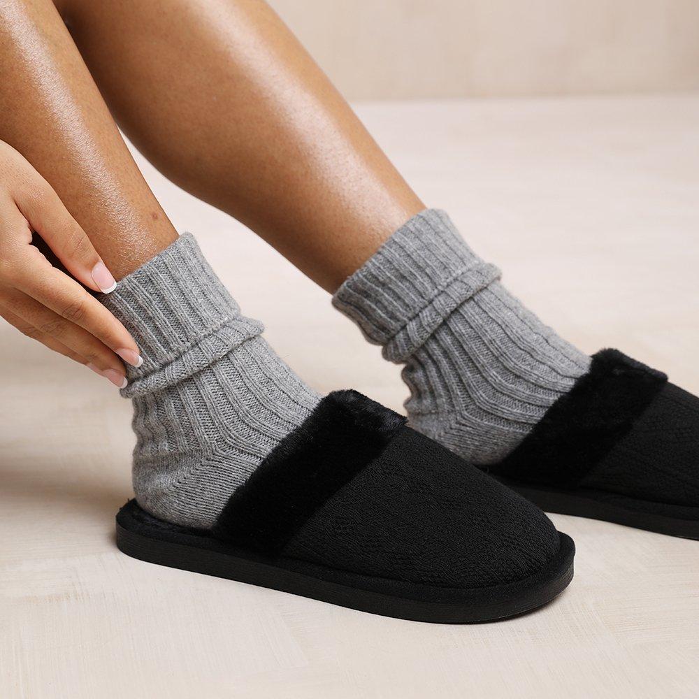 Black - Wheres That From - Fur Slippers Ld99 - 2