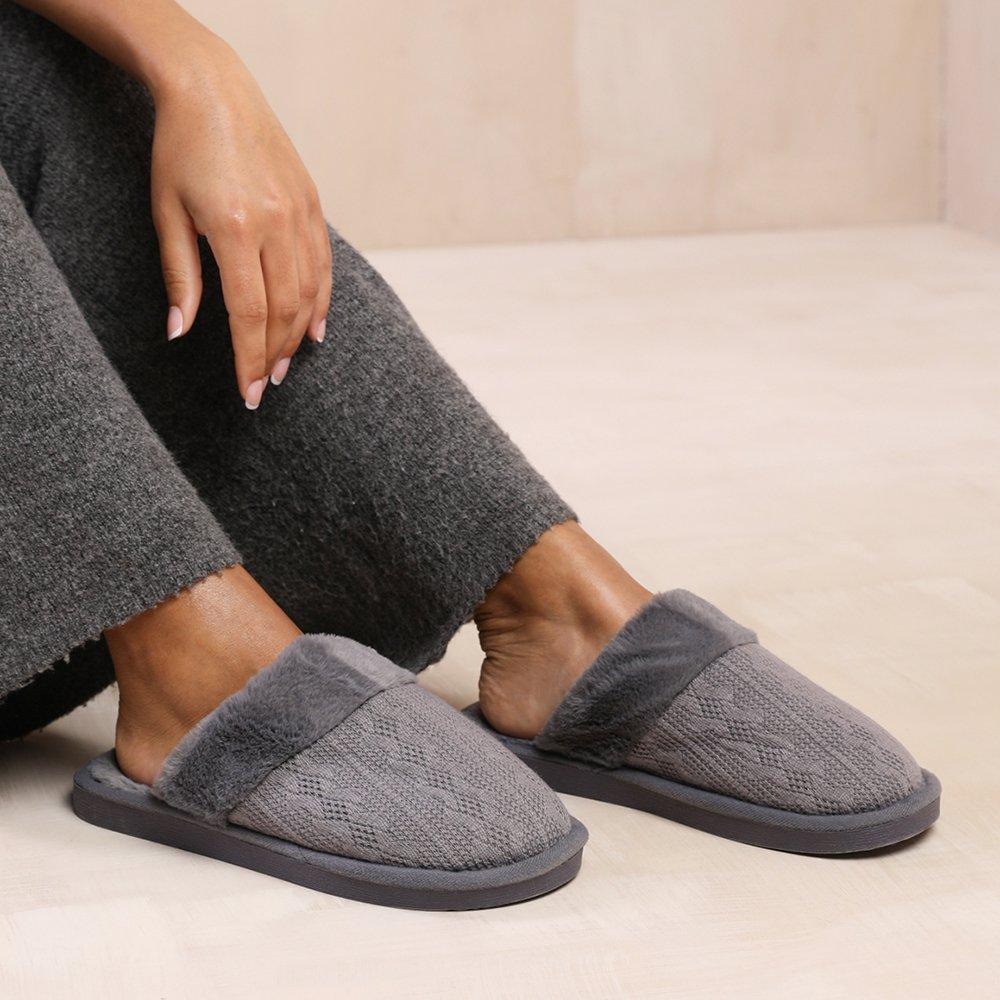 Grey - Wheres That From - Fur Slippers Ld99 - 2