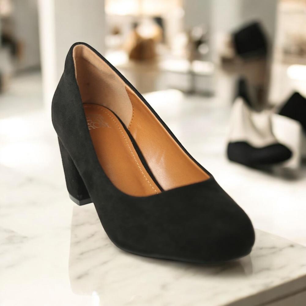 BlackSuede - Wheres That From - Women's Block Heel Court Shoes